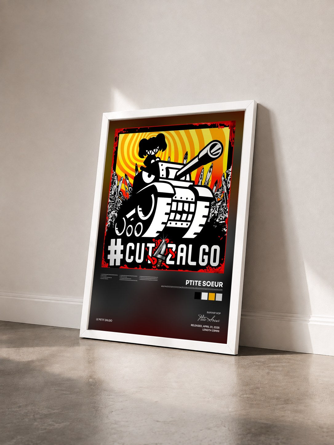 #blanc Tableau de l'album #CUT4̟͎̇̇̍͢Z̷҈͎͐͑͗Ằ̷̳̟̟͎̩͌̿̄̄̍̀͜L̴̘̙̘̞̄̄̇҃⃑͡G̸҉҉̣͉̈́Ọ̴̩́̄̇̍͘ de Ptite Soeur vu de trois quarts, cadre blanc