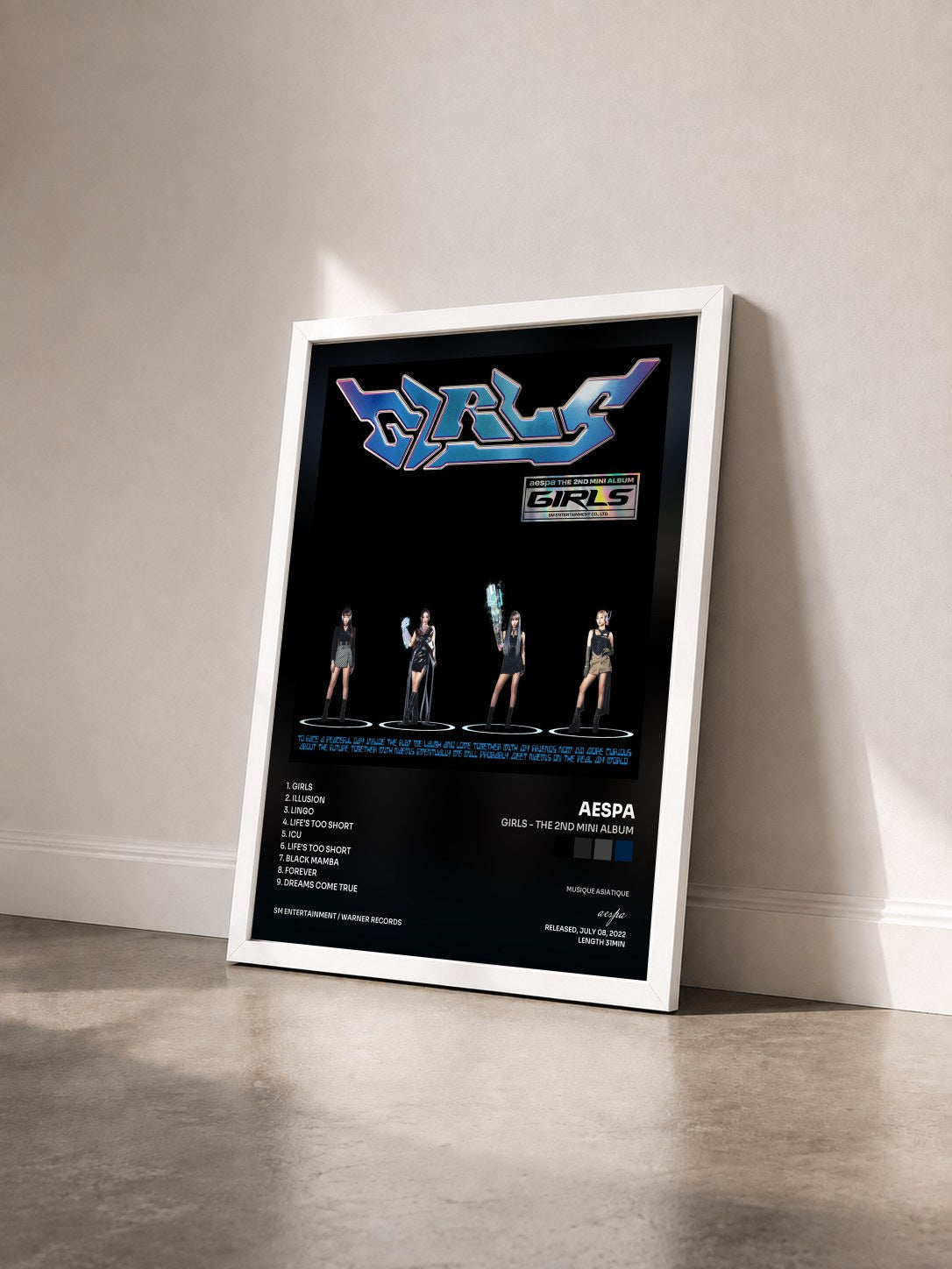 #blanc Tableau de l'album Girls - The 2nd Mini Album de aespa vu de trois quarts, cadre blanc