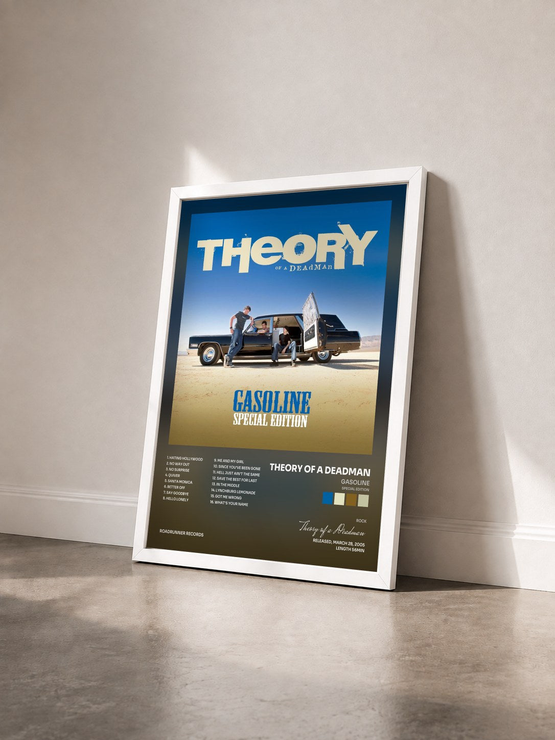 #blanc Tableau de l'album Gasoline (Special Edition) de Theory of a Deadman vu de trois quarts, cadre blanc