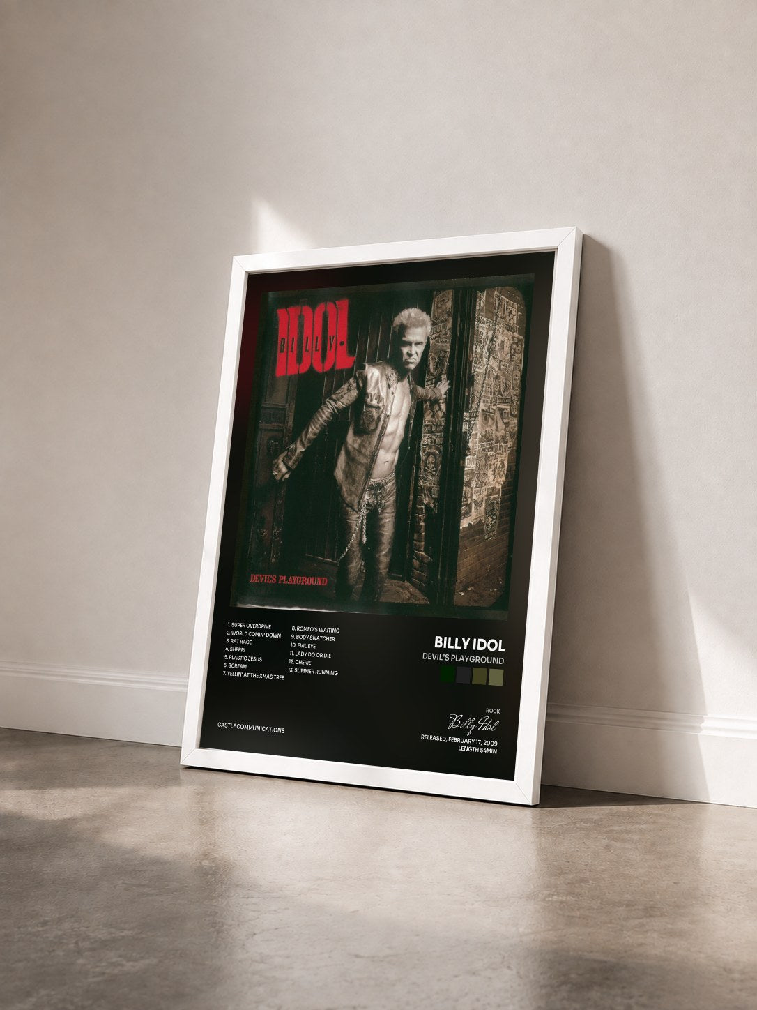 #blanc Tableau de l'album Devil's Playground de Billy Idol vu de trois quarts, cadre blanc