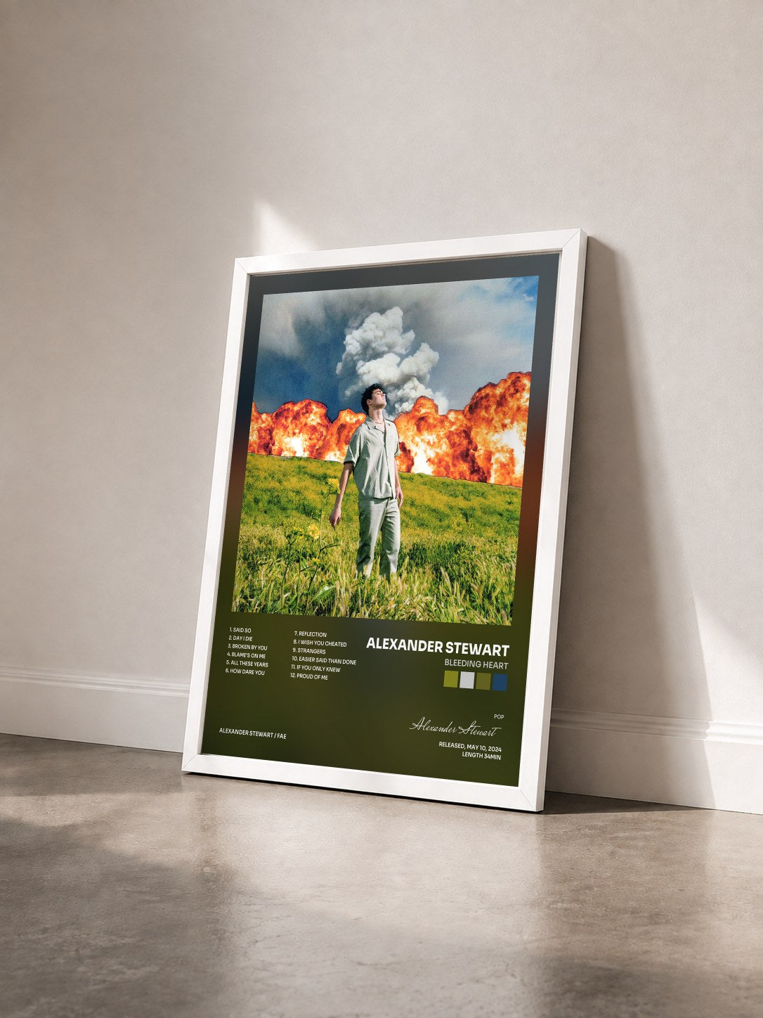 #blanc Tableau de l'album bleeding heart de Alexander Stewart vu de trois quarts, cadre blanc