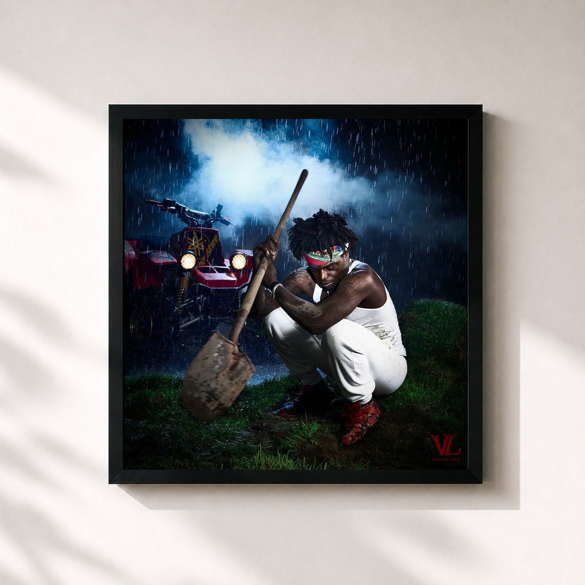 #noir Tableau carré de l'album Just Getting Started de Kodak Black, cadre noir 32x32 cm