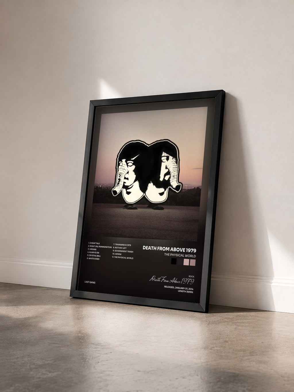 #noir Tableau de l'album The Physical World de Death From Above 1979 vu de trois quarts, cadre noir