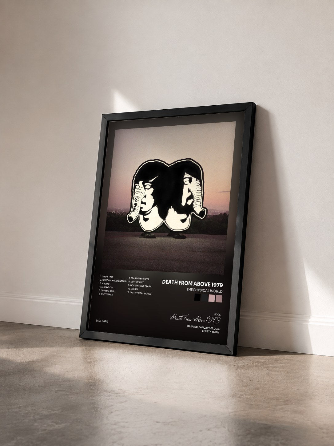 #noir Tableau de l'album The Physical World de Death From Above 1979 vu de trois quarts, cadre noir