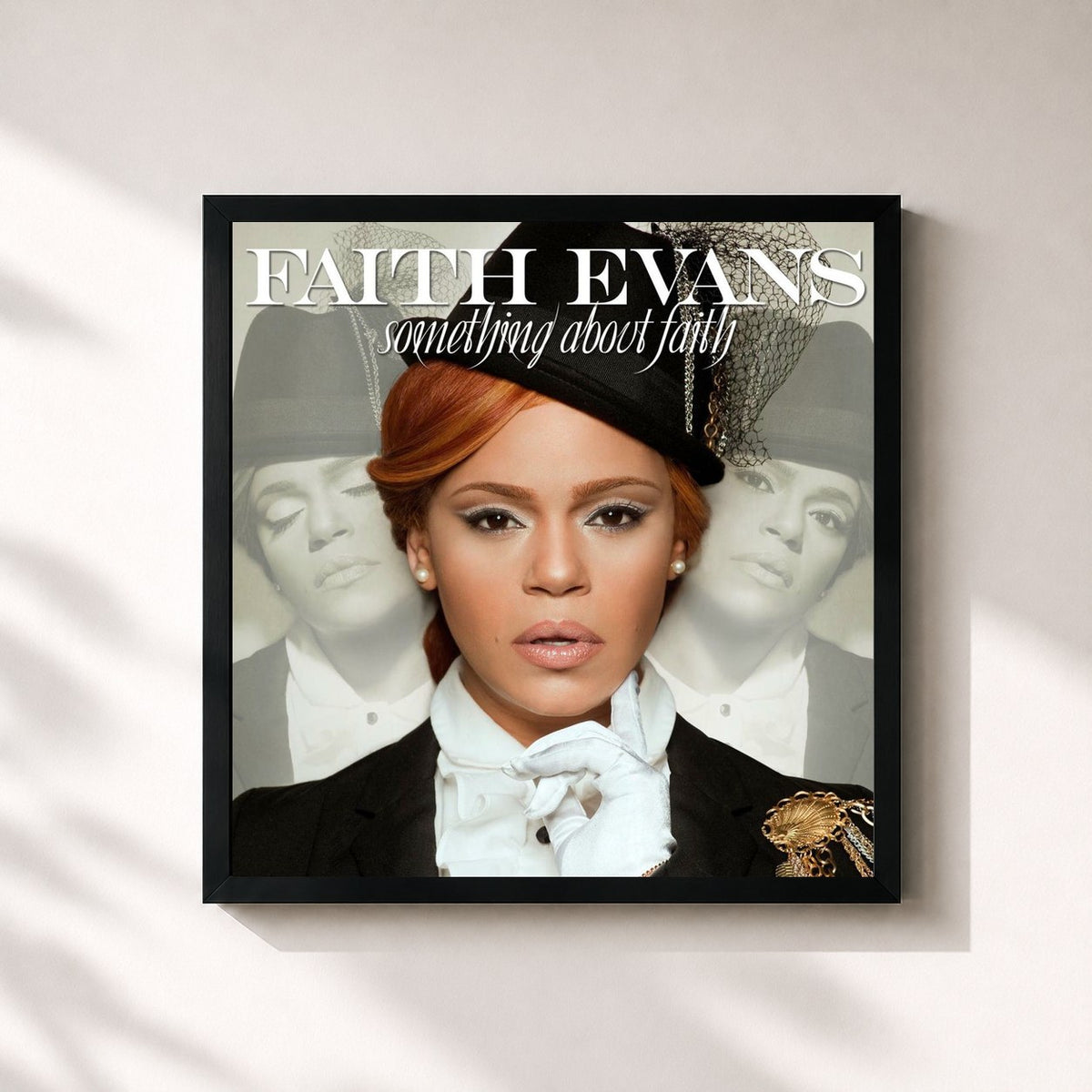 #noir Tableau carré de l'album Something About Faith de Faith Evans, cadre noir 32x32 cm
