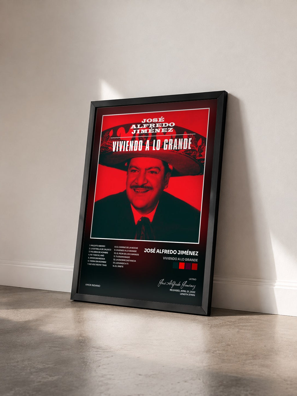 #noir Tableau de l'album Viviendo a lo Grande de José Alfredo Jiménez vu de trois quarts, cadre noir