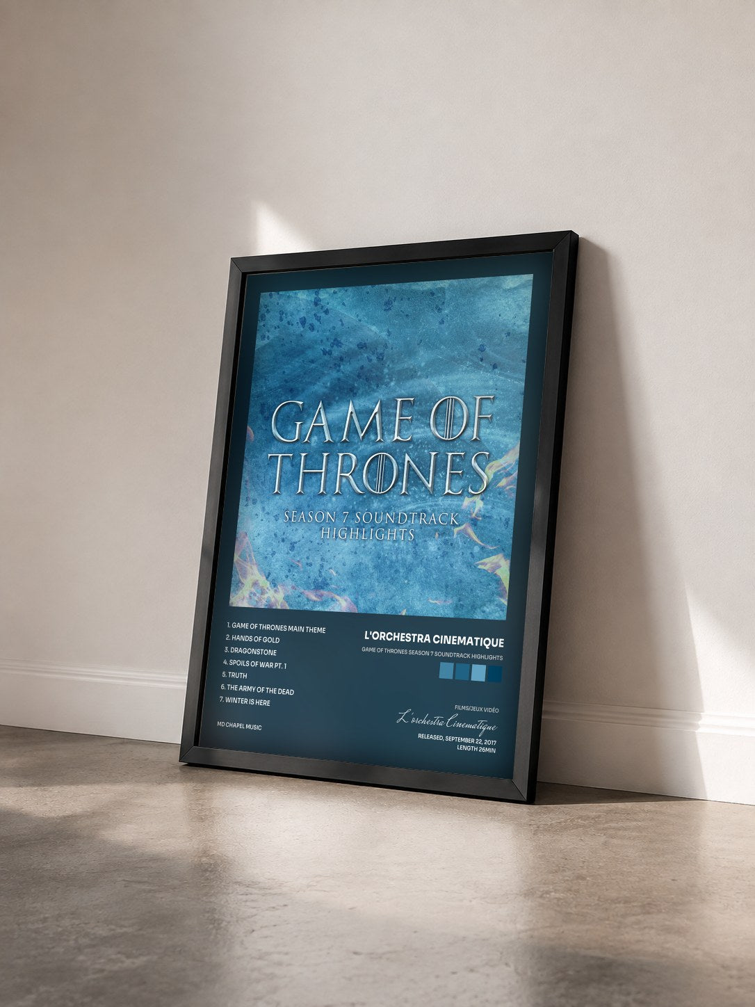 #noir Tableau de l'album Game of Thrones Season 7 Soundtrack Highlights de L'orchestra Cinematique vu de trois quarts, cadre noir