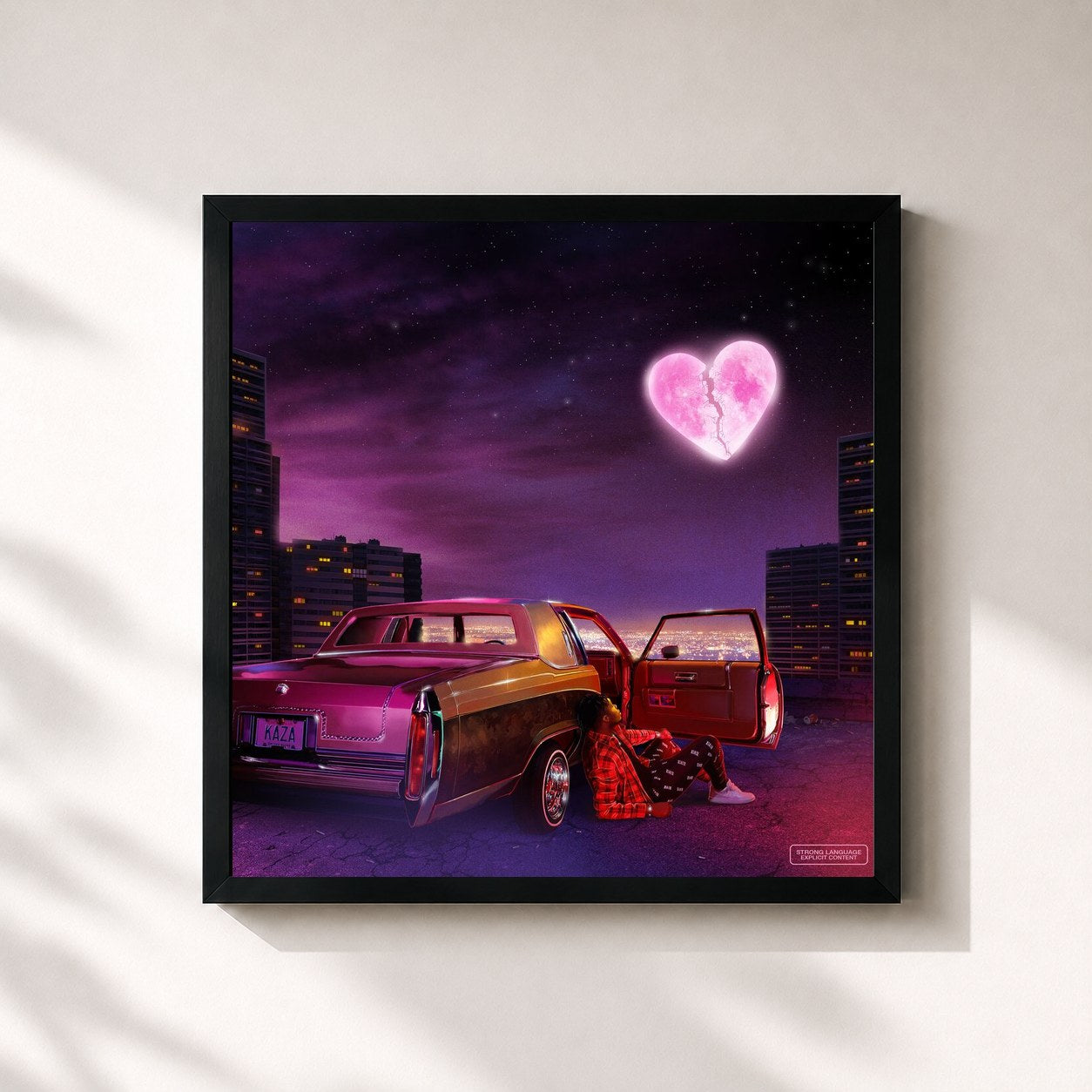 #noir Tableau carré de l'album HEARTBREAK LIFE de Kaza, cadre noir 32x32 cm