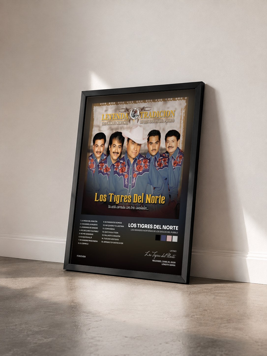 #noir Tableau de l'album Las Grandes Norteñas De Los Idolos Del Pueblo de Los Tigres del Norte vu de trois quarts, cadre noir