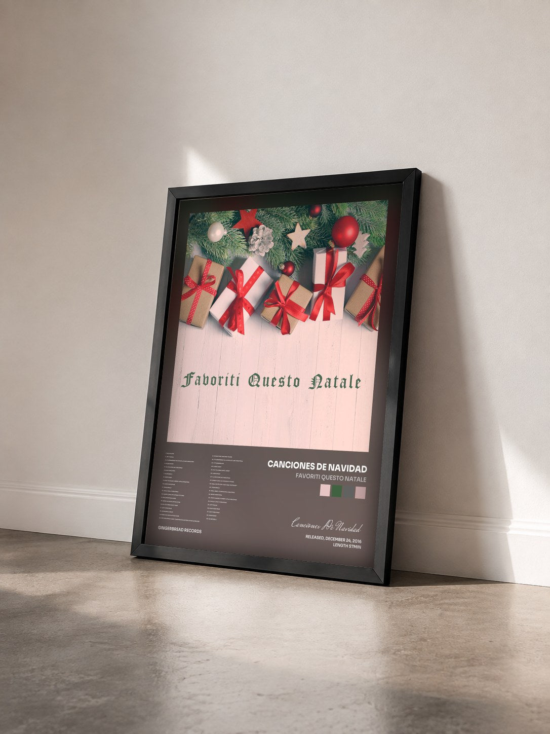 #noir Tableau de l'album Favoriti Questo Natale de Canciones De Navidad vu de trois quarts, cadre noir