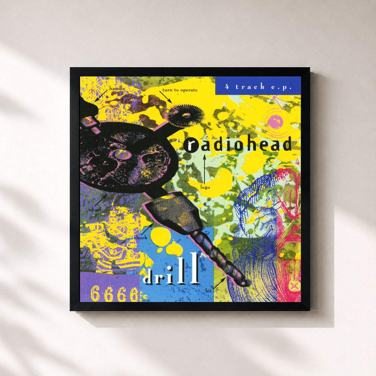 #noir Tableau carré de l'album Drill EP de Radiohead, cadre noir 32x32 cm