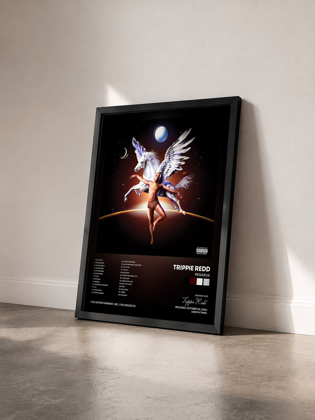 #noir Tableau de l'album Pegasus de Trippie Redd vu de trois quarts, cadre noir