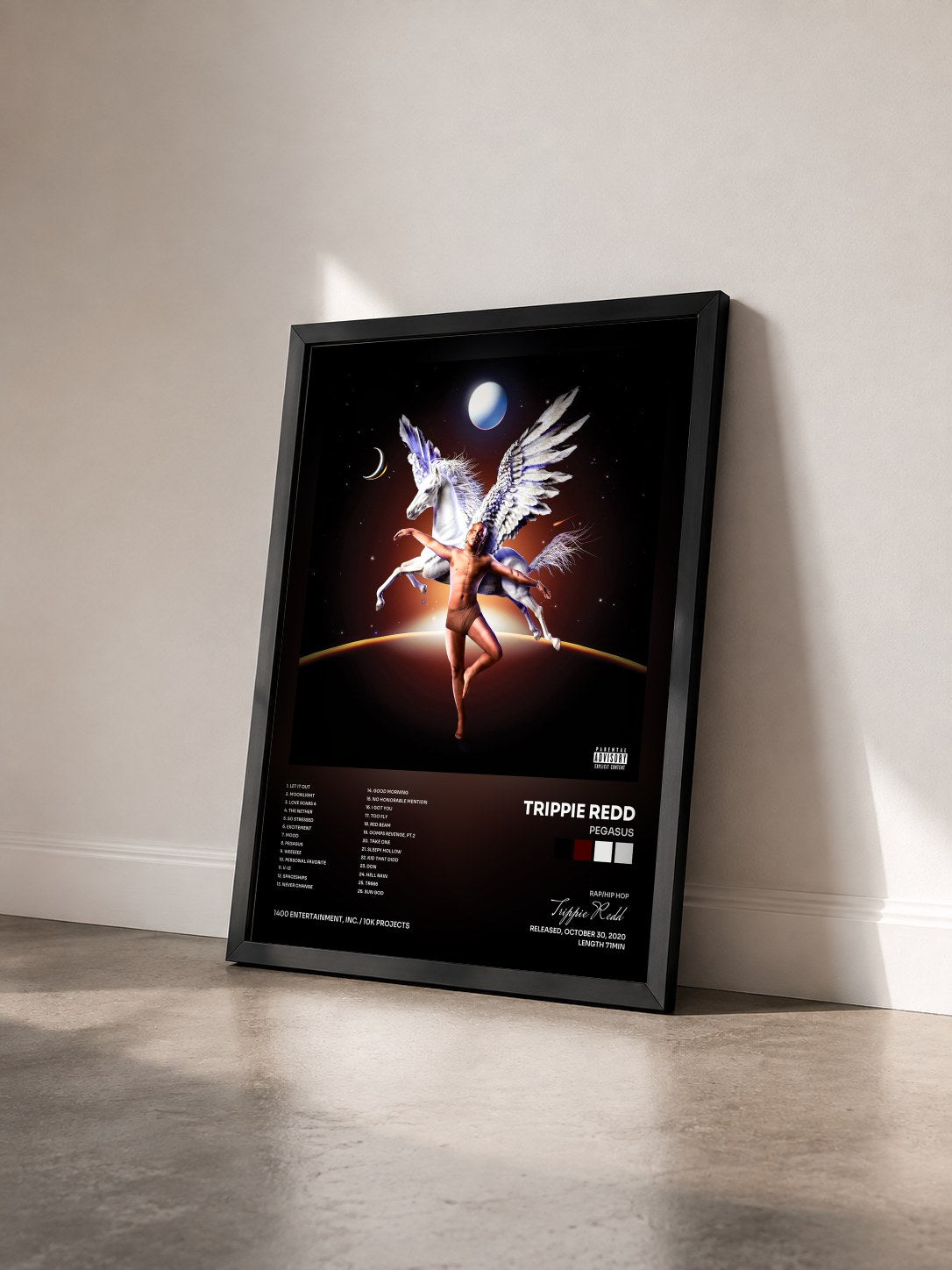 #noir Tableau de l'album Pegasus de Trippie Redd vu de trois quarts, cadre noir