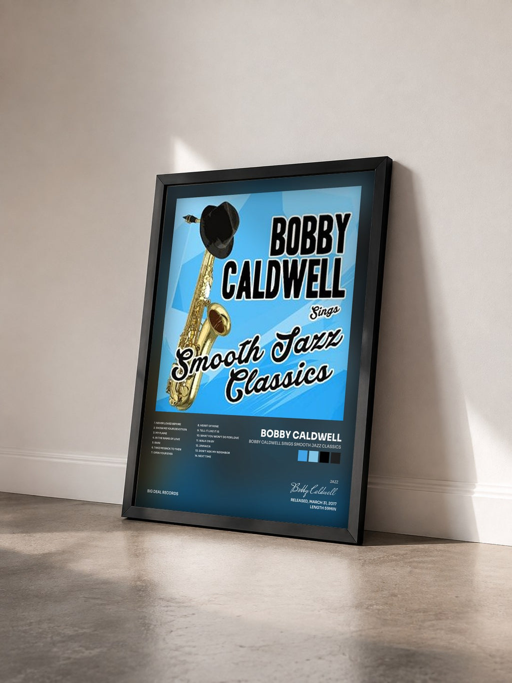 #noir Tableau de l'album Bobby Caldwell Sings Smooth Jazz Classics de Bobby Caldwell vu de trois quarts, cadre noir