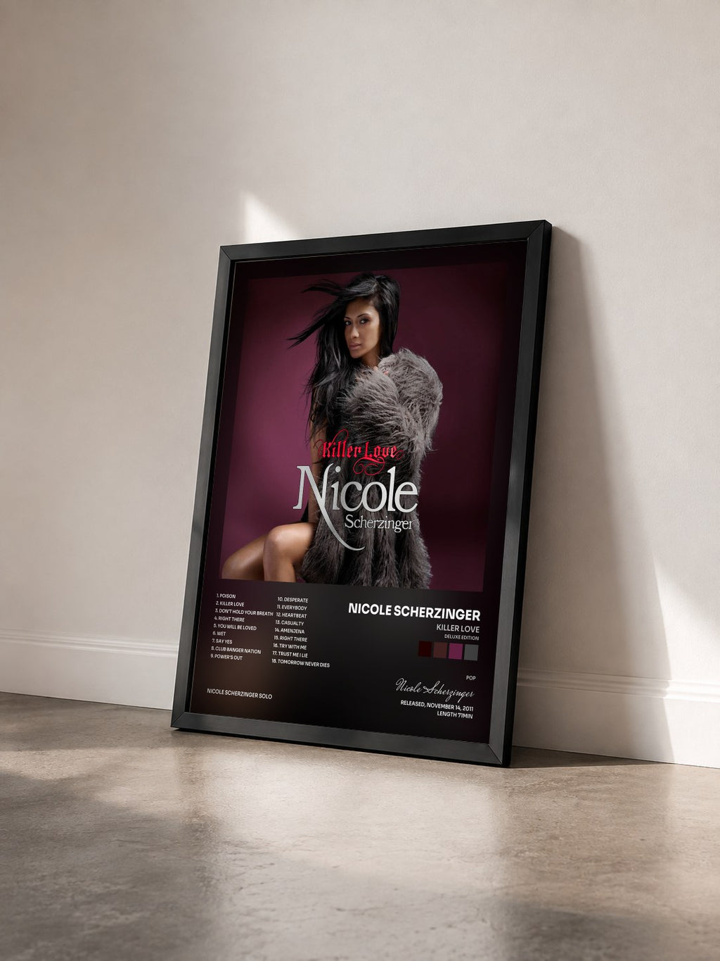 #noir Killer Love (Deluxe Edition) de Nicole Scherzinger en lámina enmarcada vista de tres cuartos, marco negro