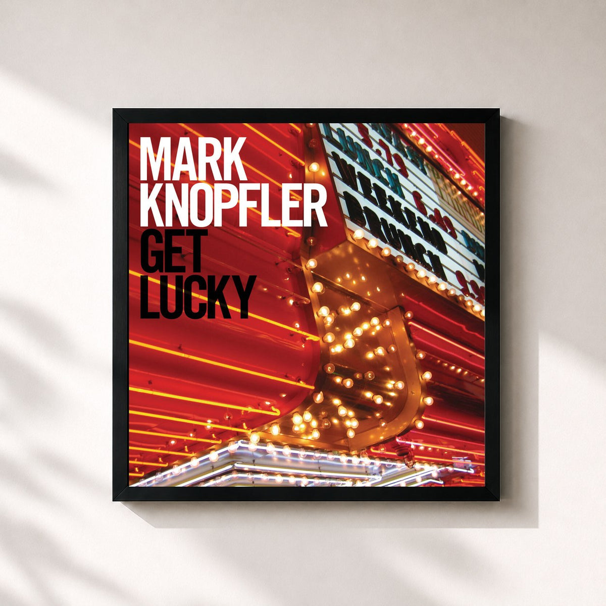 #noir Tableau carré de l'album Get Lucky de Mark Knopfler, cadre noir 32x32 cm