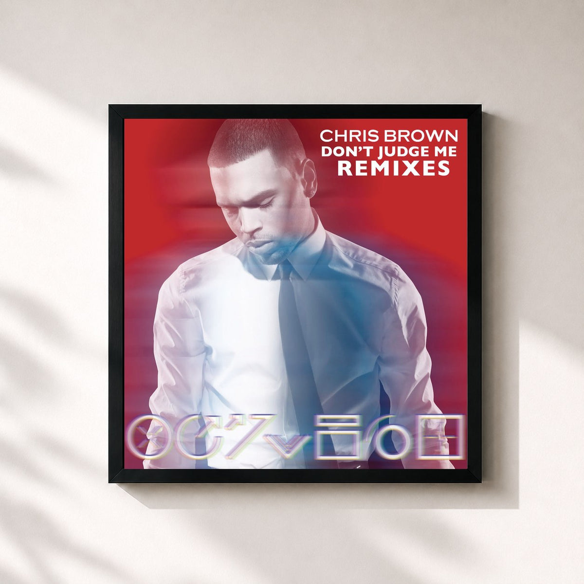 #noir Tableau carré de l'album Don't Judge Me Remixes de Chris Brown, cadre noir 32x32 cm