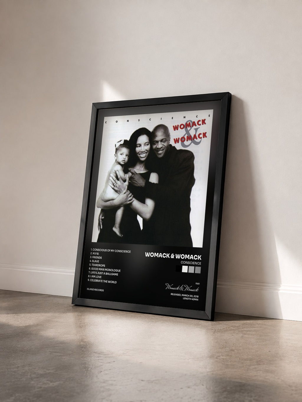 #noir Tableau de l'album Conscience de Womack & Womack vu de trois quarts, cadre noir