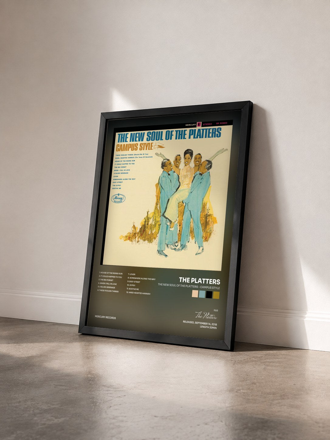 #noir Tableau de l'album The New Soul Of The Platters - Campus Style de The Platters vu de trois quarts, cadre noir