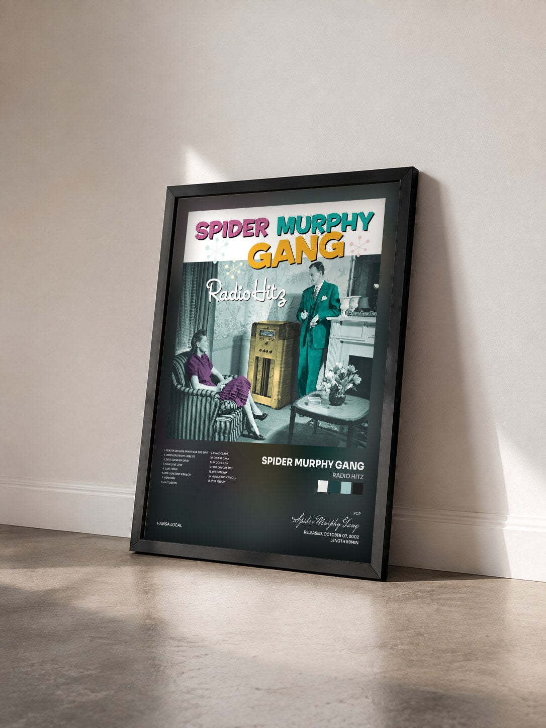 #noir Tableau de l'album Radio Hitz de Spider Murphy Gang vu de trois quarts, cadre noir