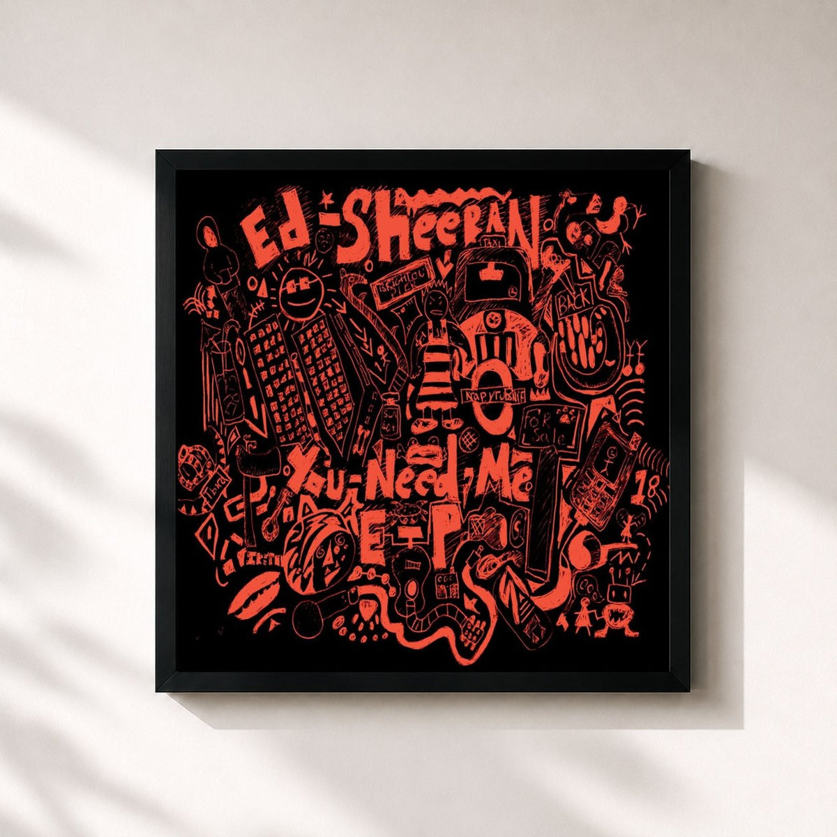 #noir Tableau carré de l'album You Need Me de Ed Sheeran, cadre noir 32x32 cm