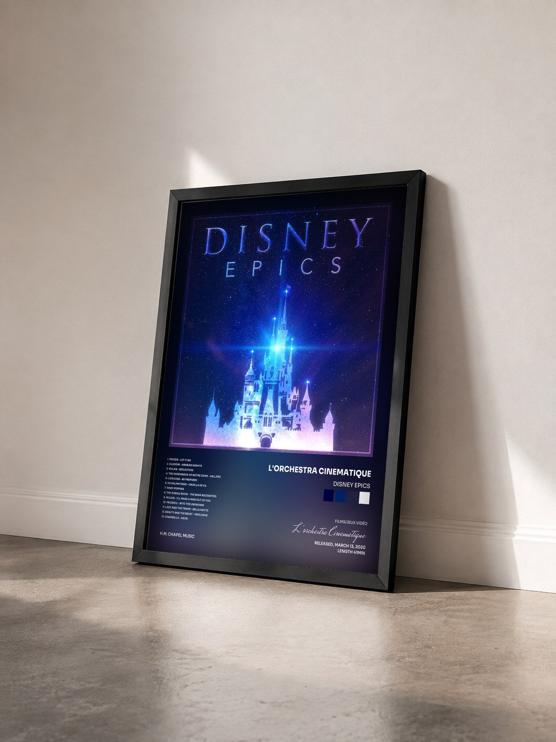 #noir Tableau de l'album Disney Epics de L'orchestra Cinematique vu de trois quarts, cadre noir