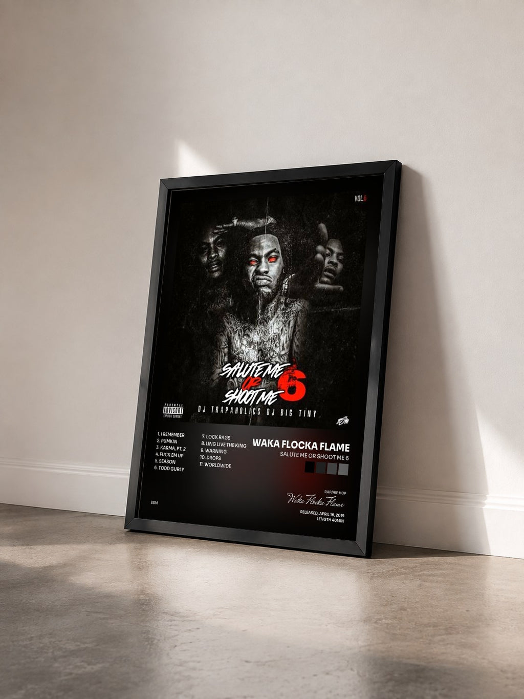 #noir Tableau de l'album Salute Me or Shoot Me 6 de Waka Flocka Flame vu de trois quarts, cadre noir