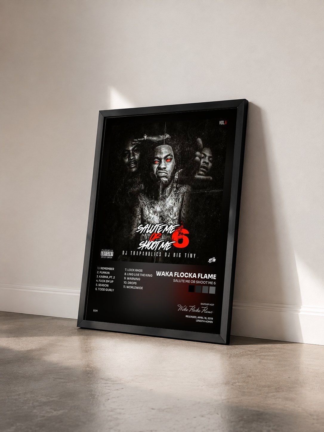 #noir Tableau de l'album Salute Me or Shoot Me 6 de Waka Flocka Flame vu de trois quarts, cadre noir