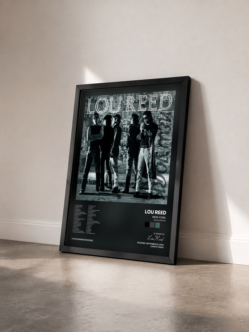 #noir New York (Deluxe Edition) di Lou Reed in stampa incorniciata vista di tre quarti, cornice nera