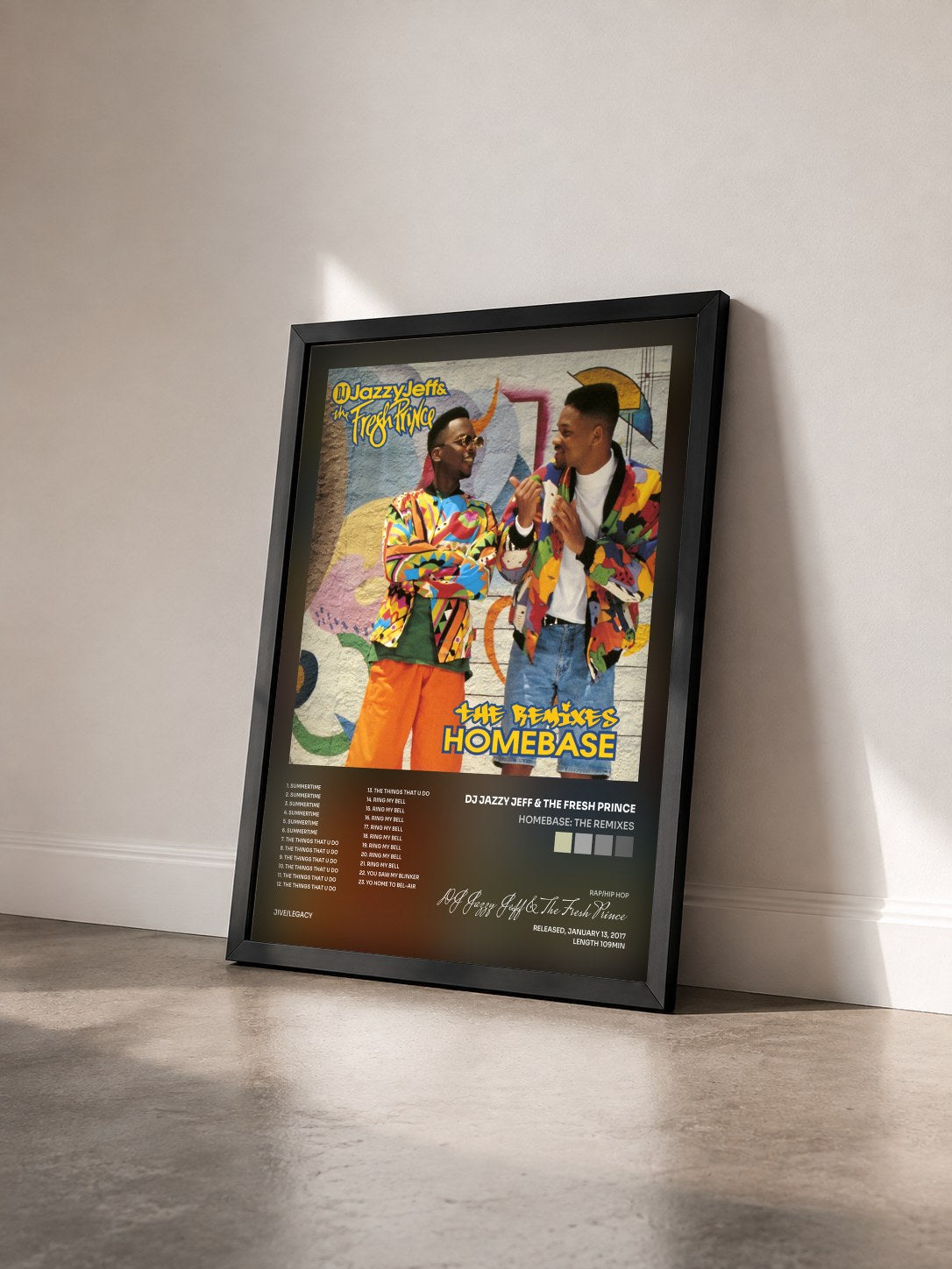 #noir Tableau de l'album Homebase: The Remixes de DJ Jazzy Jeff & The Fresh Prince vu de trois quarts, cadre noir