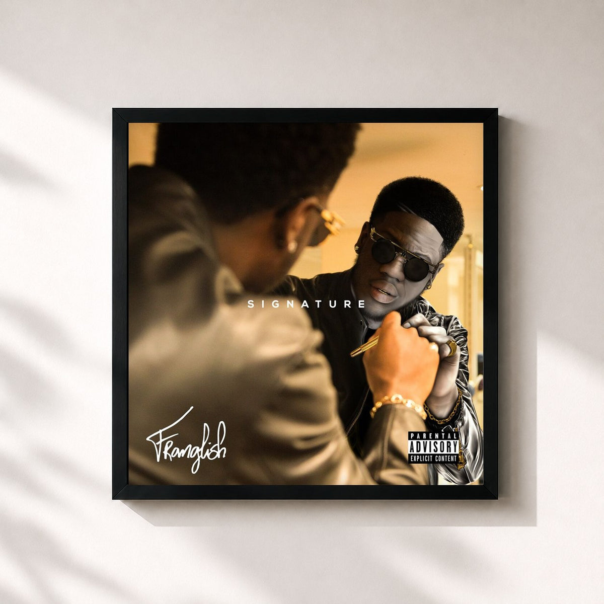 #noir Tableau carré de l'album Signature de Franglish, cadre noir 32x32 cm