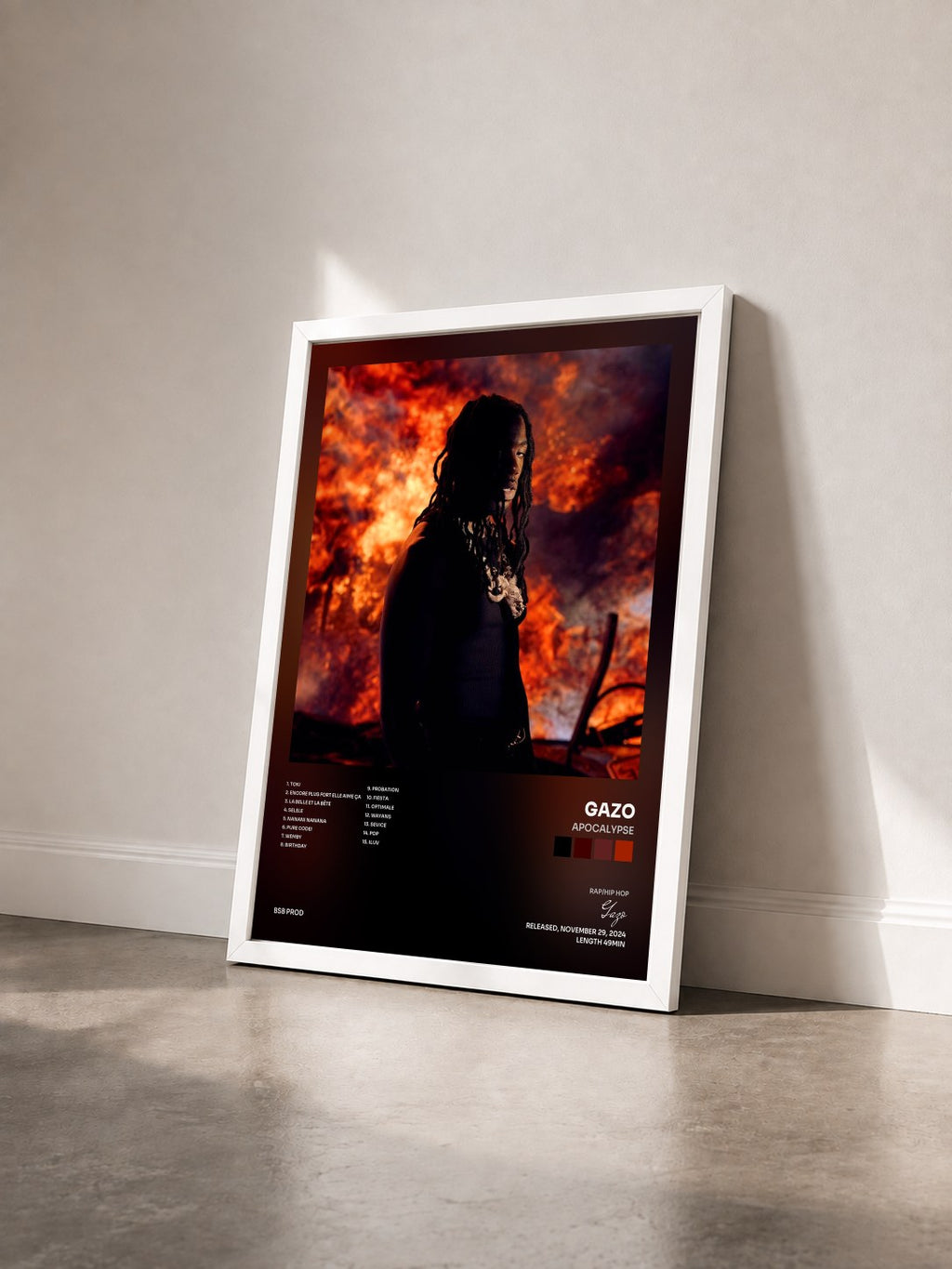 #blanc Tableau de l'album APOCALYPSE de Gazo vu de trois quarts, cadre blanc