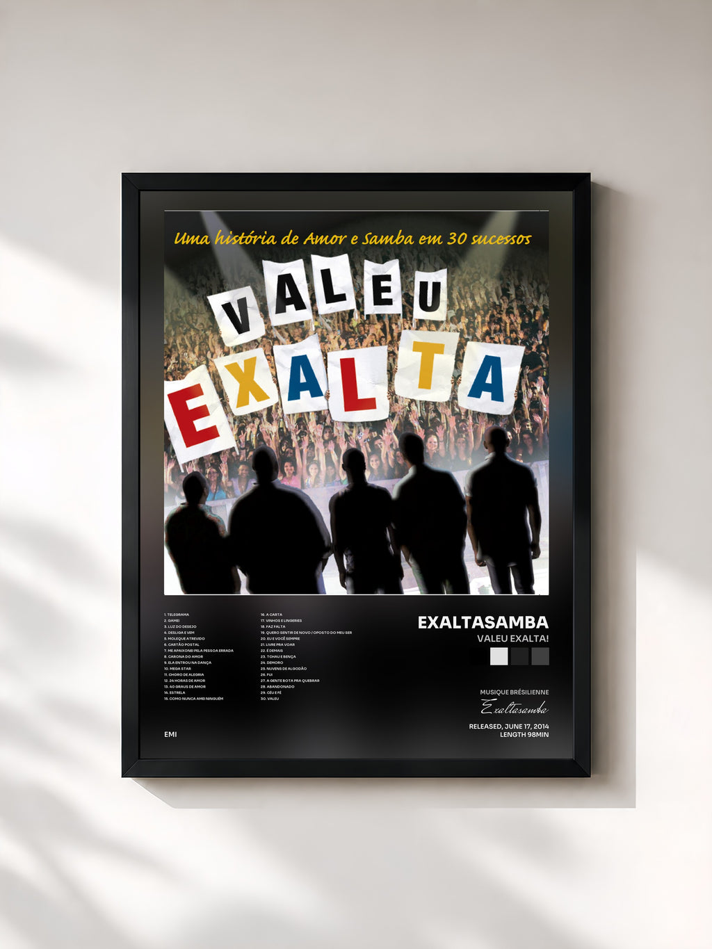#noir Tableau de l'album Valeu Exalta! de Exaltasamba, cadre noir, imprimé et encadré en France
