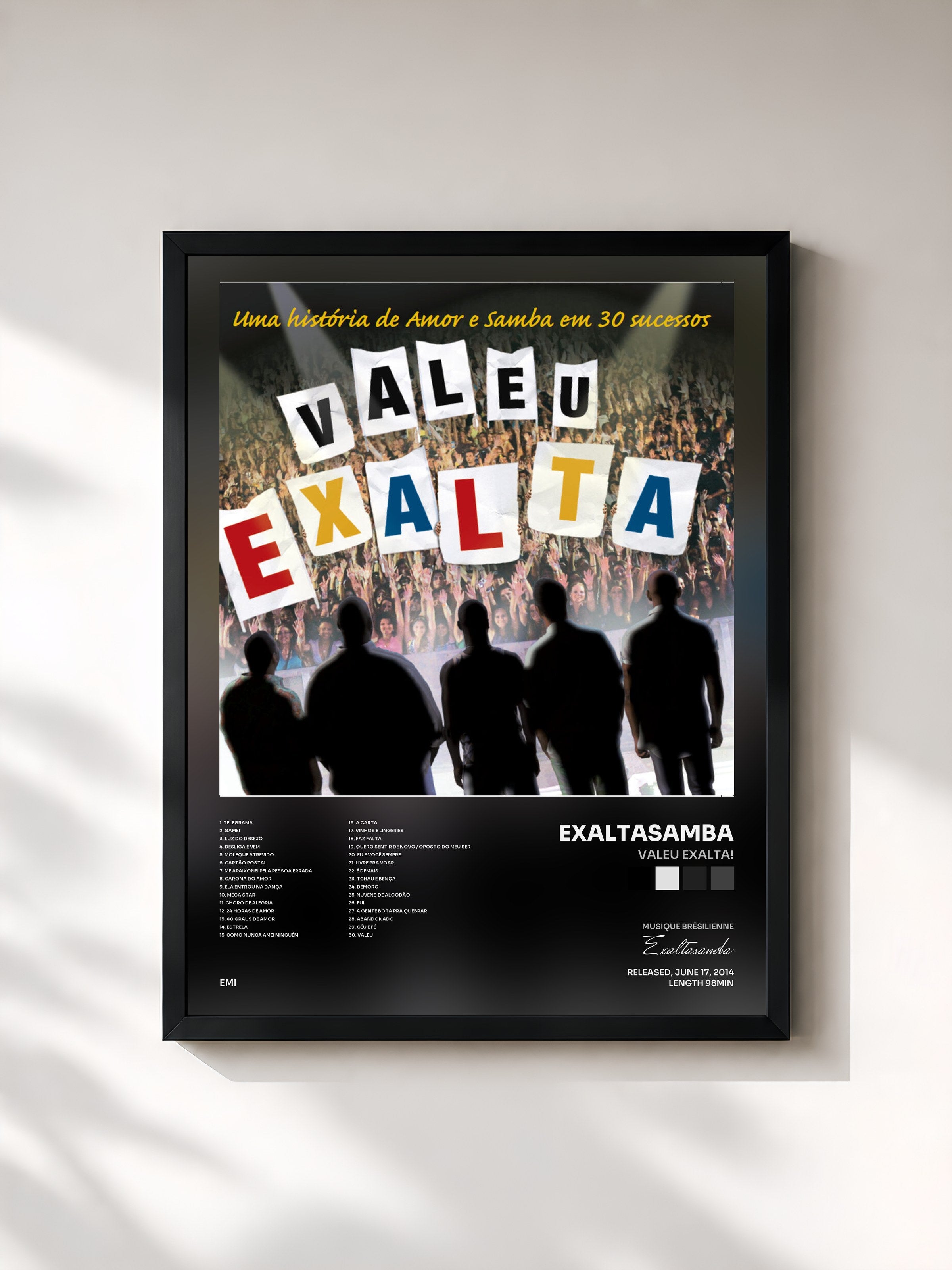 #noir Tableau de l'album Valeu Exalta! de Exaltasamba, cadre noir, imprimé et encadré en France