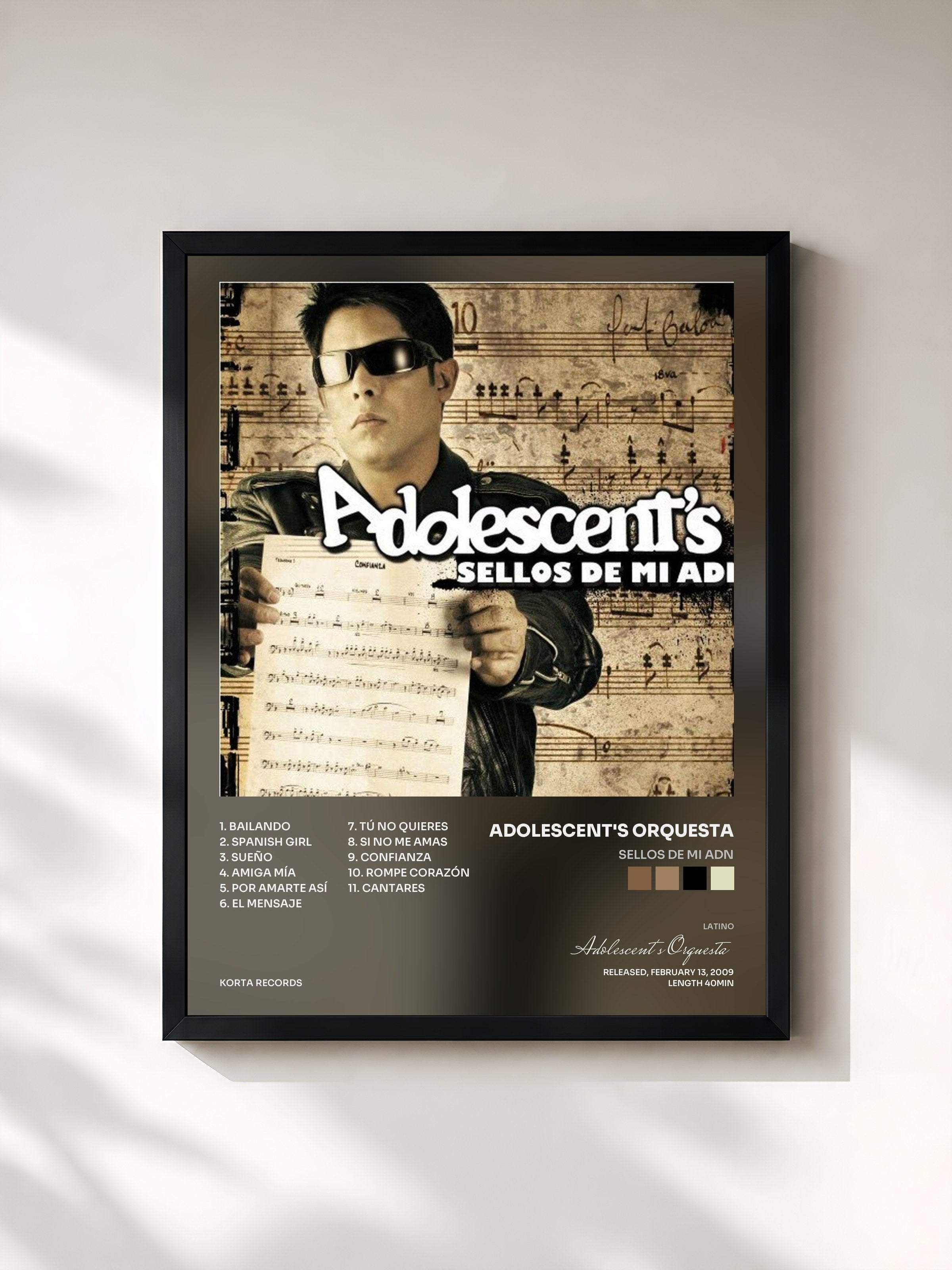 #noir Tableau de l'album Sellos de Mi Adn de Adolescent's Orquesta, cadre noir, imprimé et encadré en France