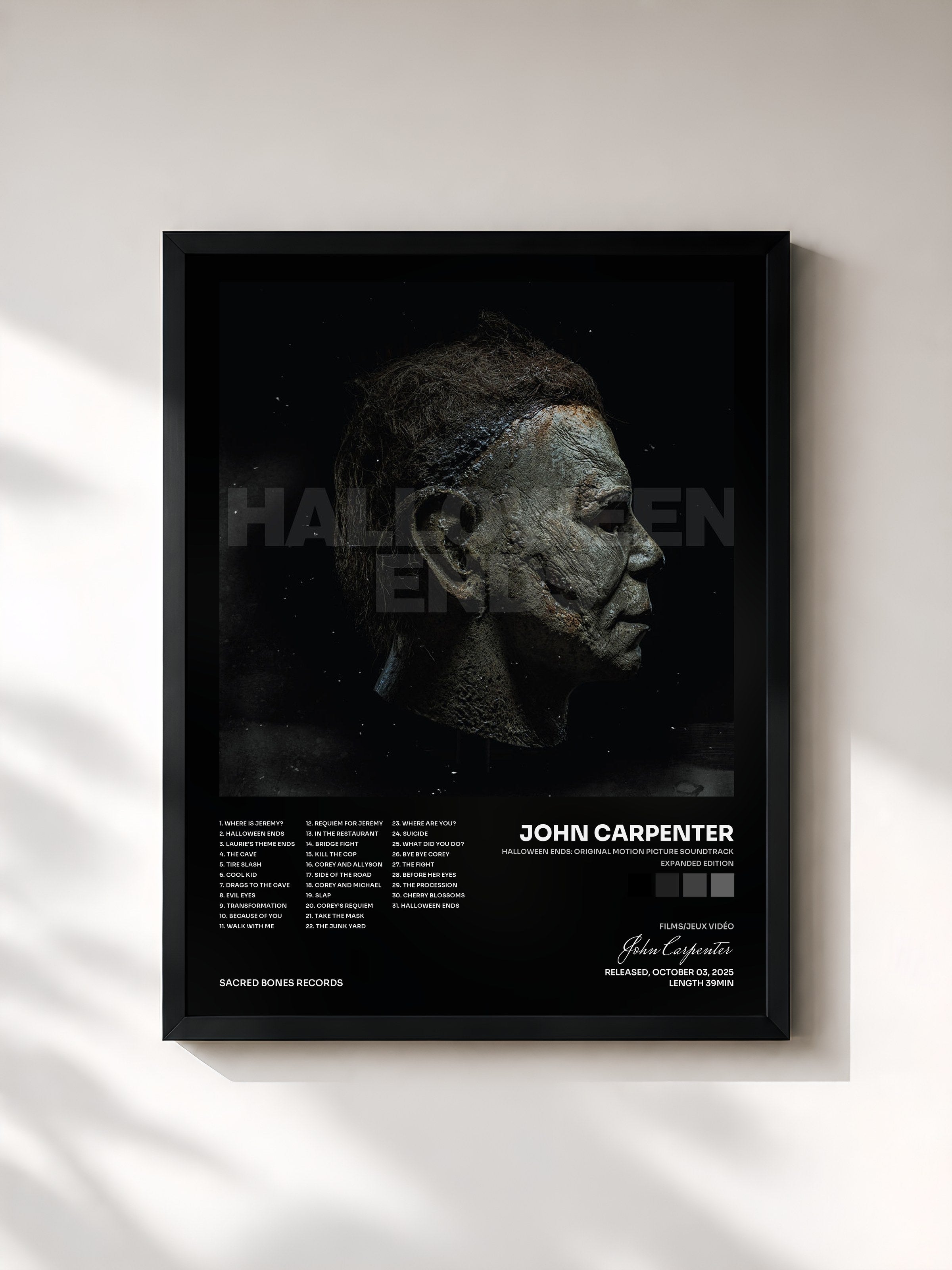 #noir Tableau de l'album Halloween Ends: Original Motion Picture Soundtrack (Expanded Edition) de John Carpenter, cadre noir, imprimé et encadré en France