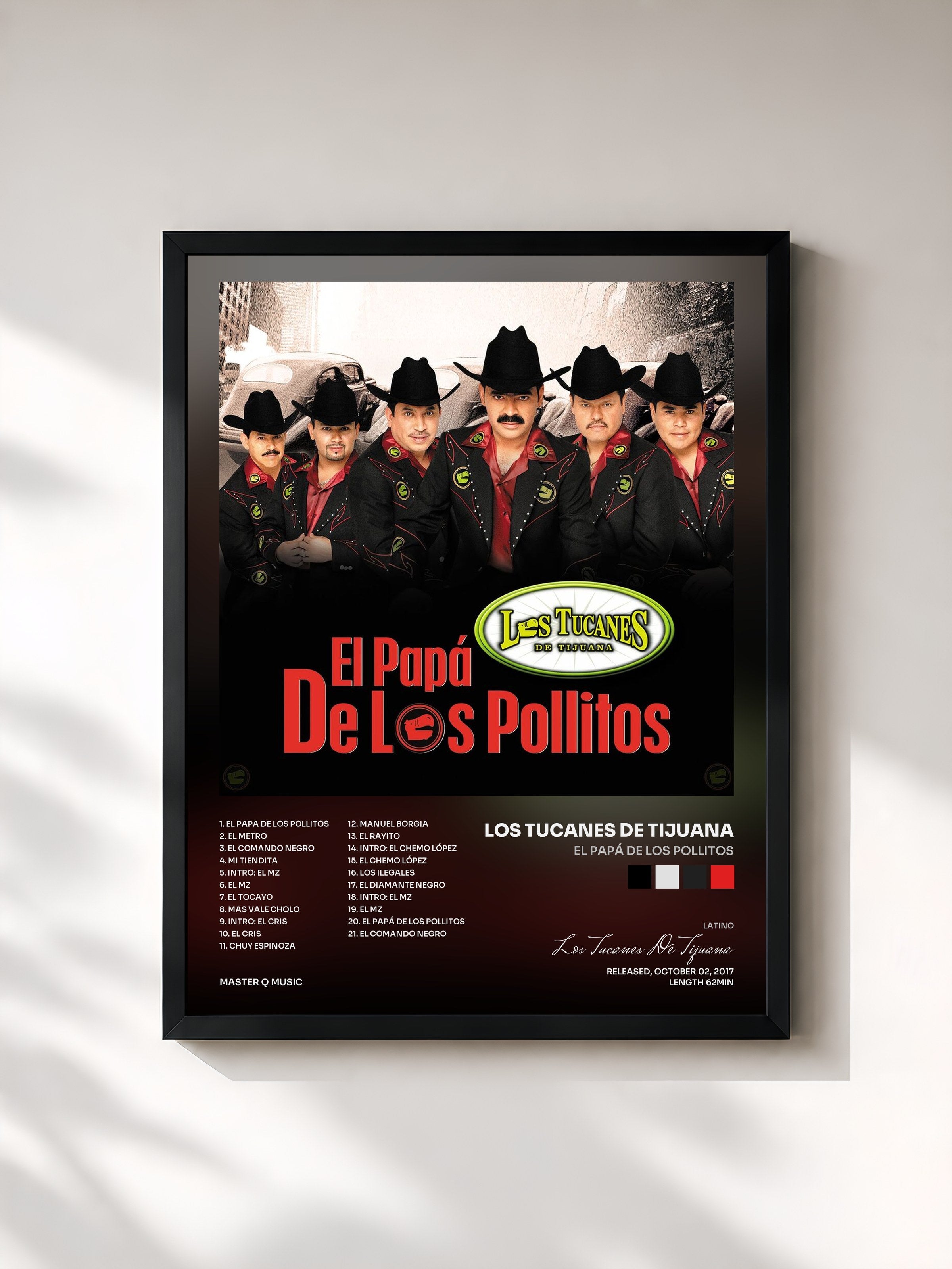 #noir Tableau de l'album El Papá De Los Pollitos de Los Tucanes De Tijuana, cadre noir, imprimé et encadré en France