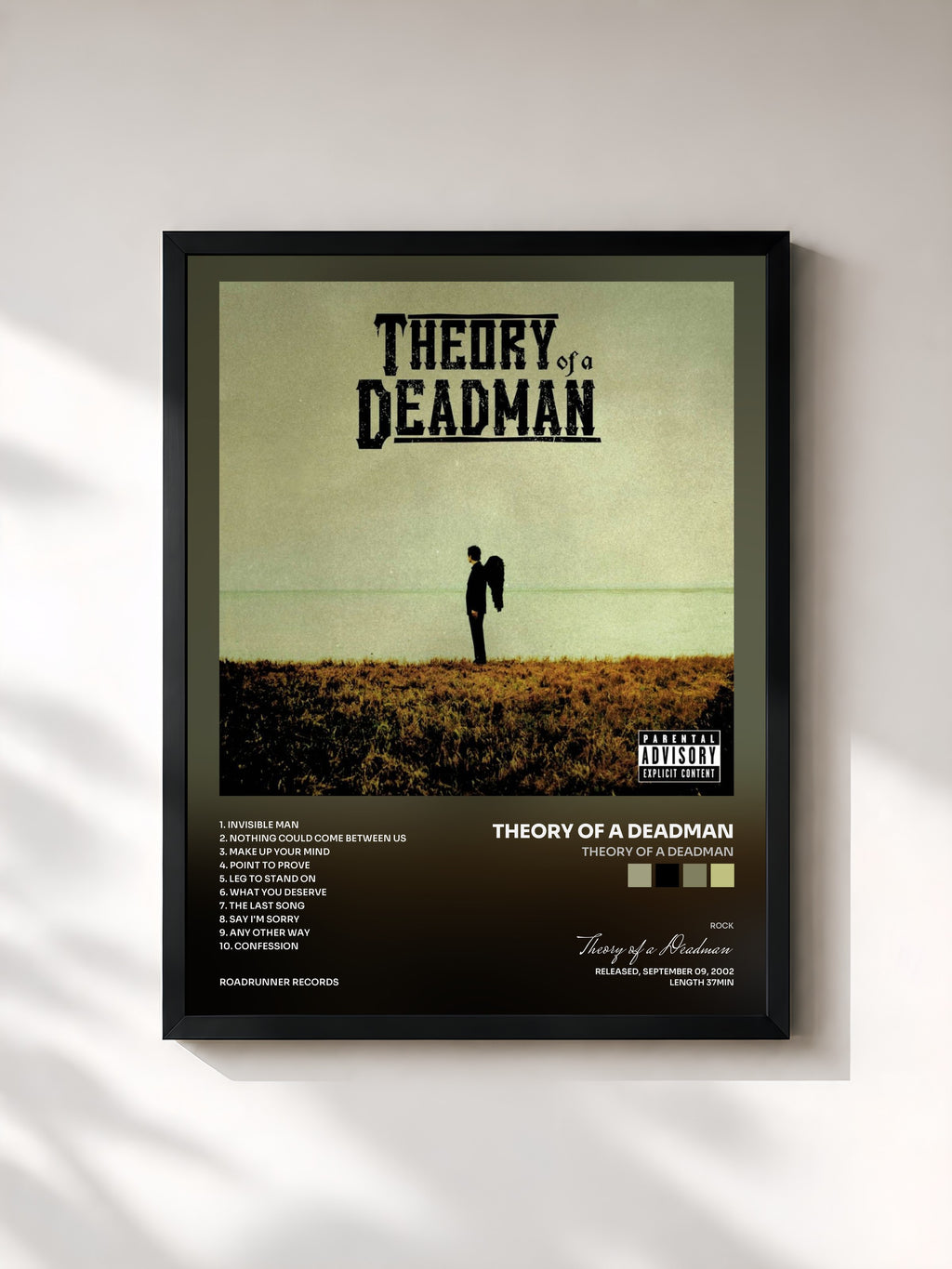 #noir Tableau de l'album Theory of a Deadman de Theory of a Deadman, cadre noir, imprimé et encadré en France