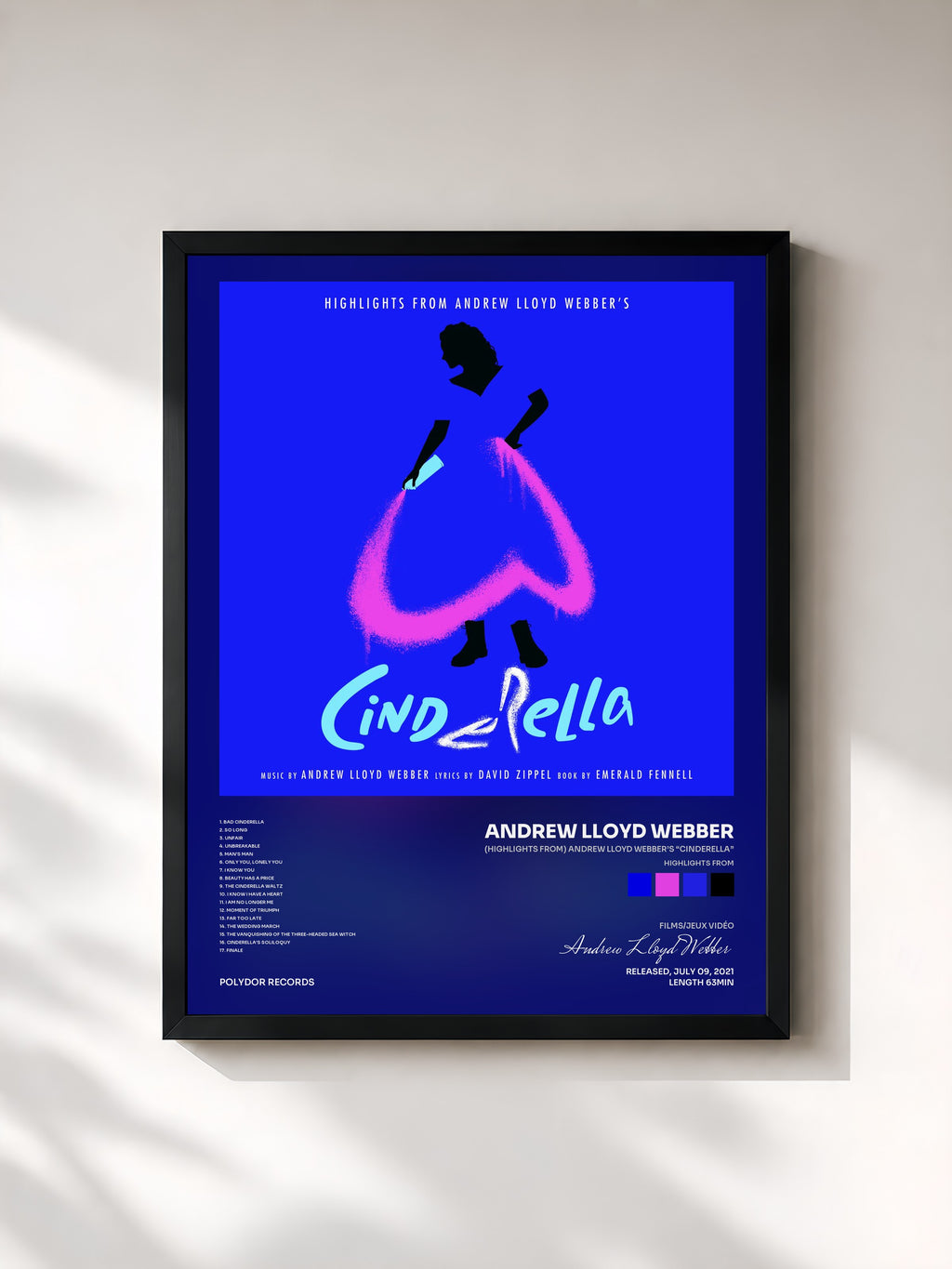 #noir Tableau de l'album (Highlights From) Andrew Lloyd Webber’s “Cinderella” de Andrew Lloyd Webber, cadre noir, imprimé et encadré en France