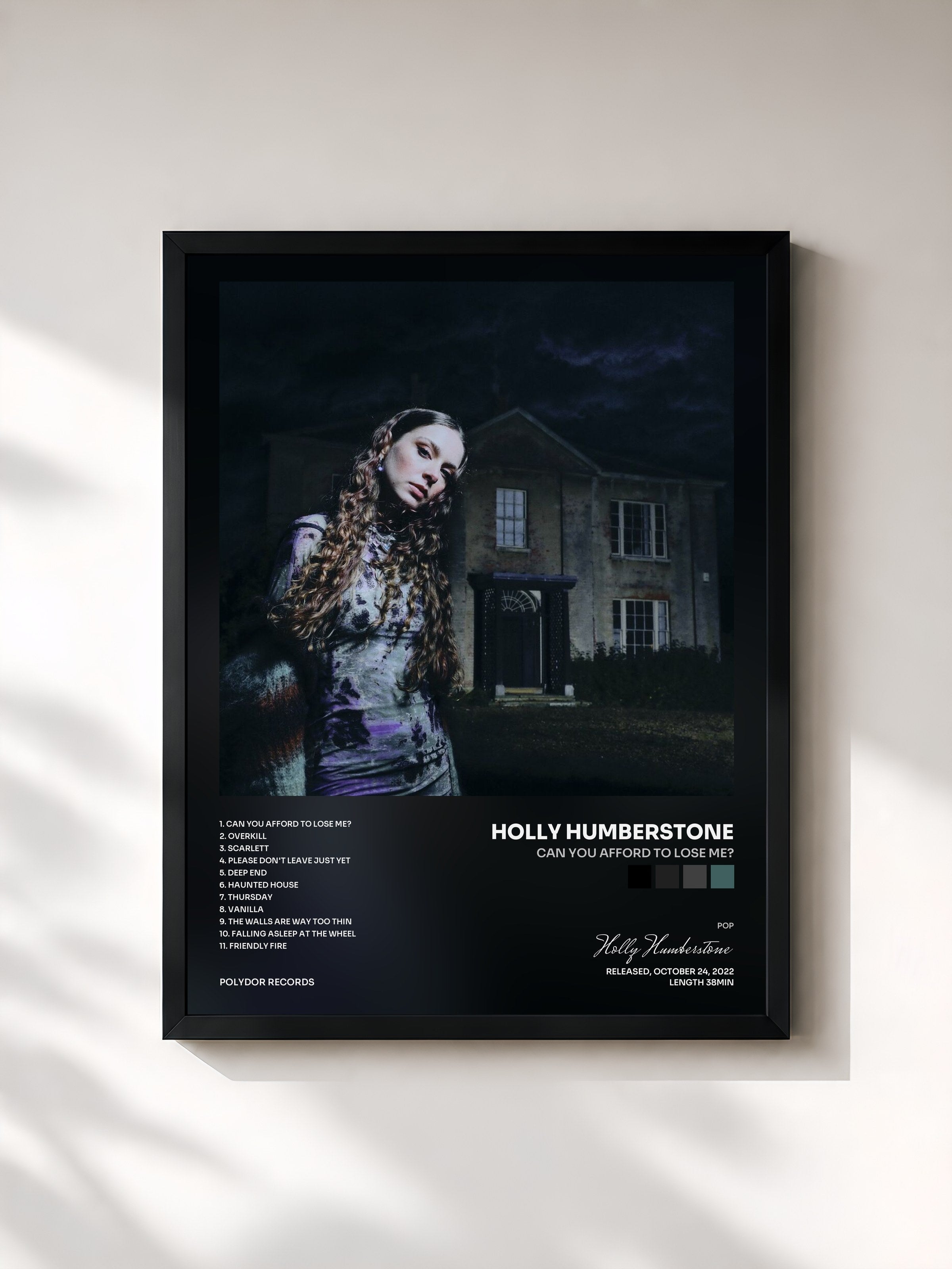 #noir Tableau de l'album Can You Afford To Lose Me? de Holly Humberstone, cadre noir, imprimé et encadré en France