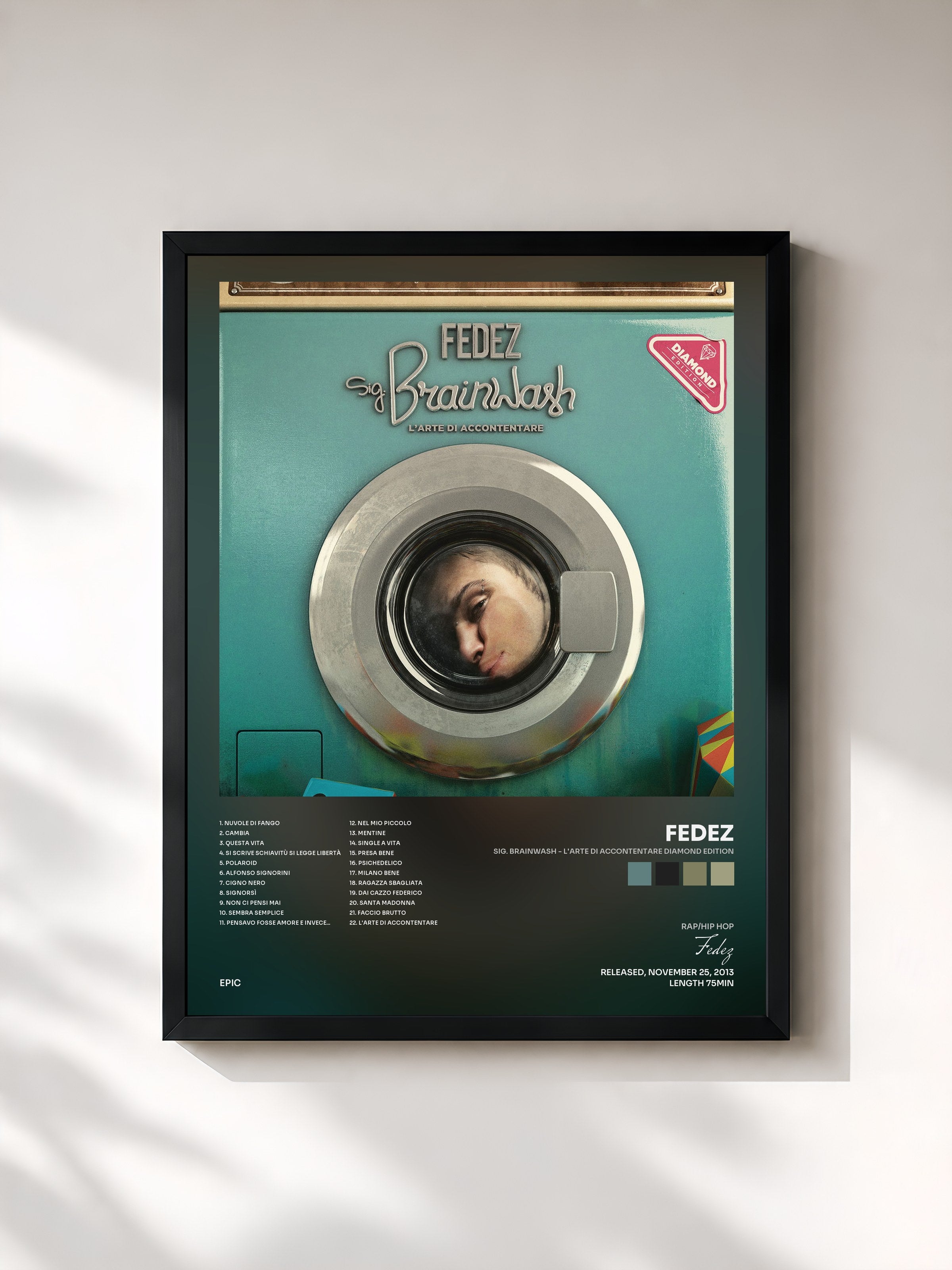 #noir Tableau de l'album Sig. Brainwash - L'arte di accontentare Diamond Edition de Fedez, cadre noir, imprimé et encadré en France