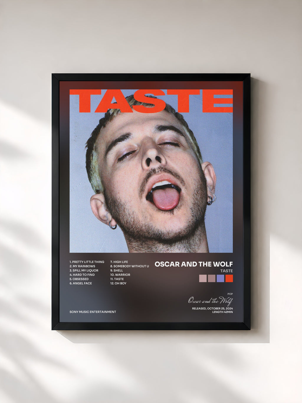 #noir Tableau de l'album TASTE de Oscar and the Wolf, cadre noir, imprimé et encadré en France