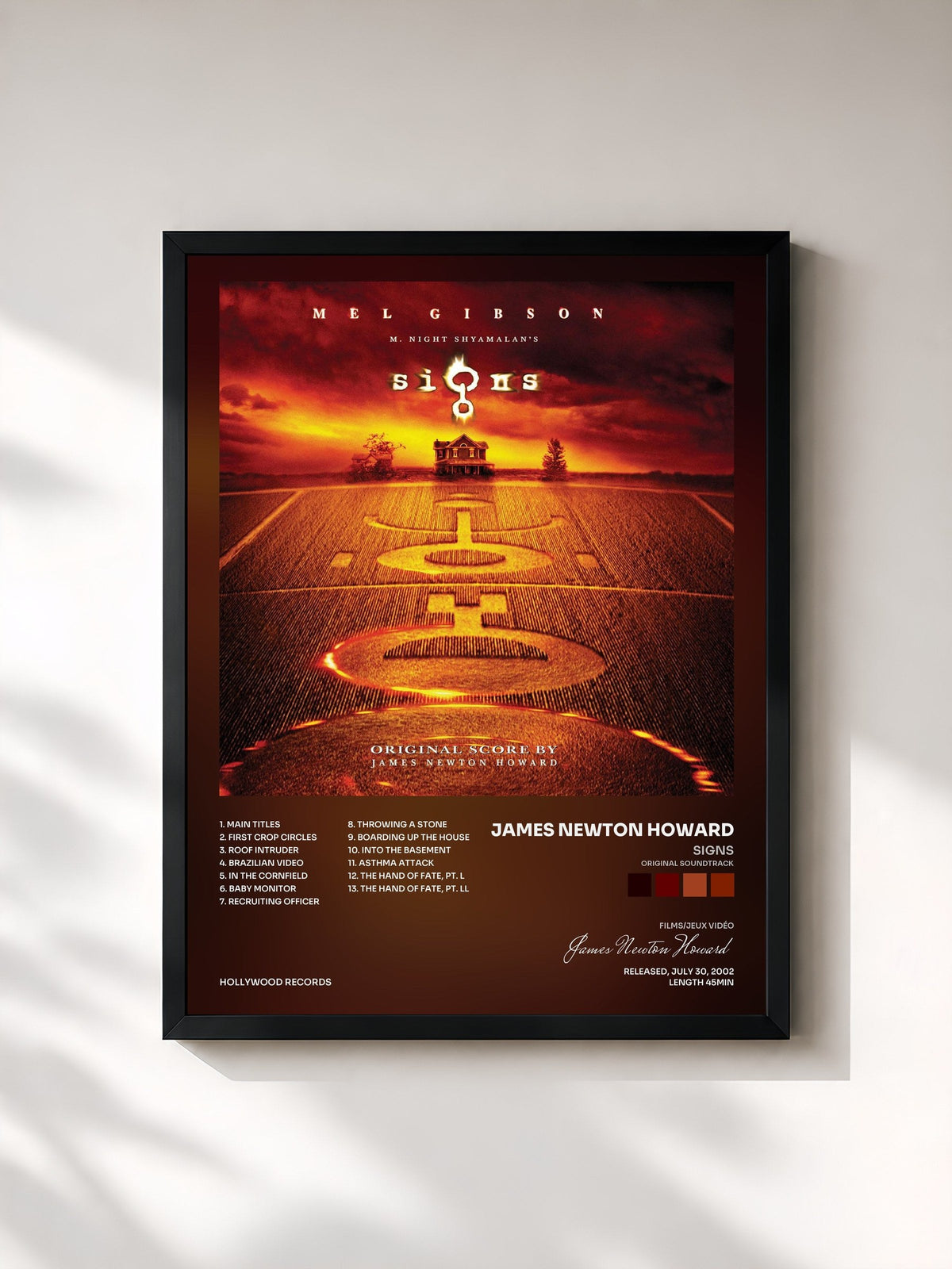 #noir Tableau de l'album Signs (Original Soundtrack) de James Newton Howard, cadre noir, imprimé et encadré en France