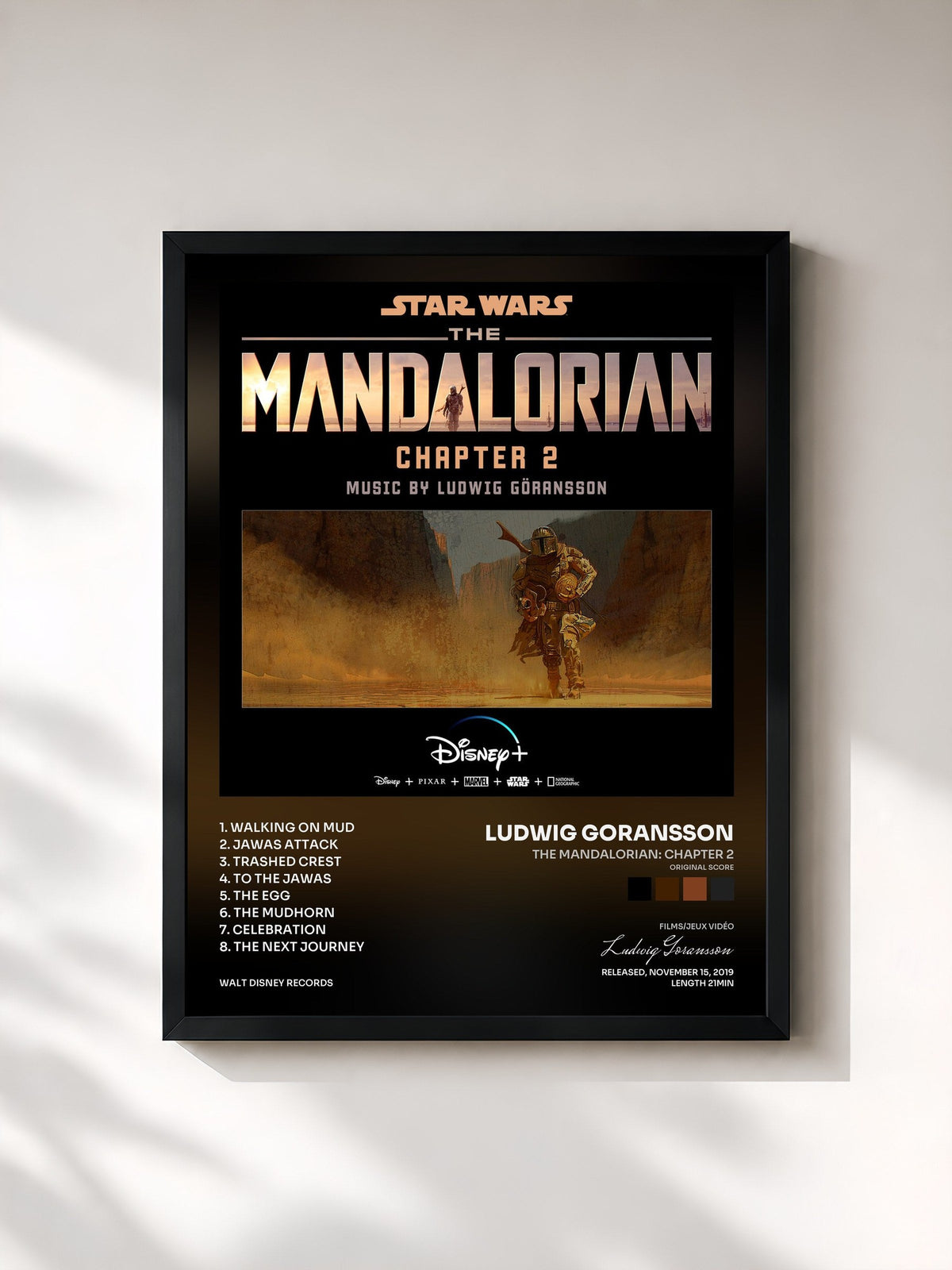 #noir Tableau de l'album The Mandalorian: Chapter 2 (Original Score) de Ludwig Goransson, cadre noir, imprimé et encadré en France