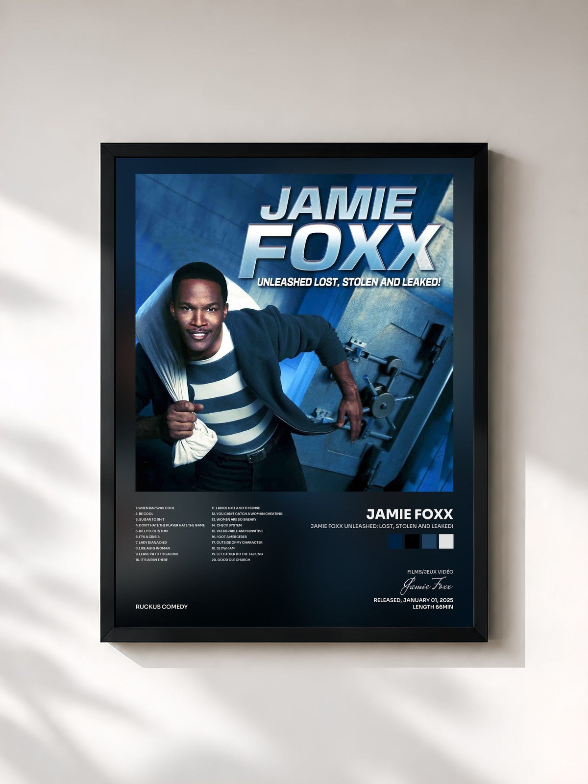 #noir Tableau de l'album Jamie Foxx Unleashed: Lost, Stolen and Leaked! de Jamie Foxx, cadre noir, imprimé et encadré en France