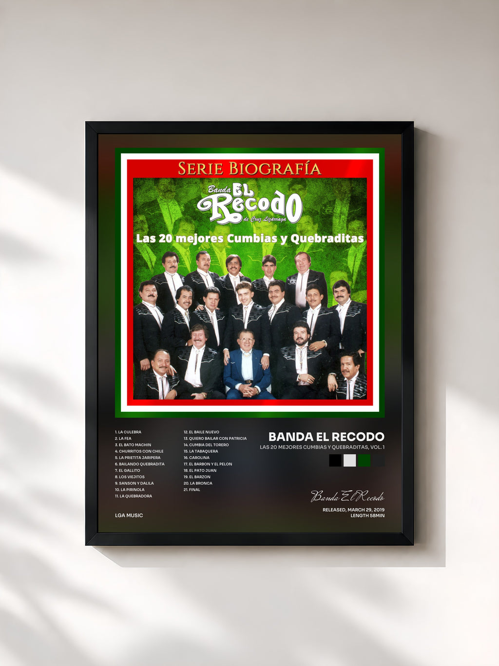 #noir Las 20 Mejores Cumbias y Quebraditas, Vol. 1 von Banda El Recodo als gerahmter Kunstdruck, schwarzer Rahmen, gedruckt und gerahmt in Frankreich