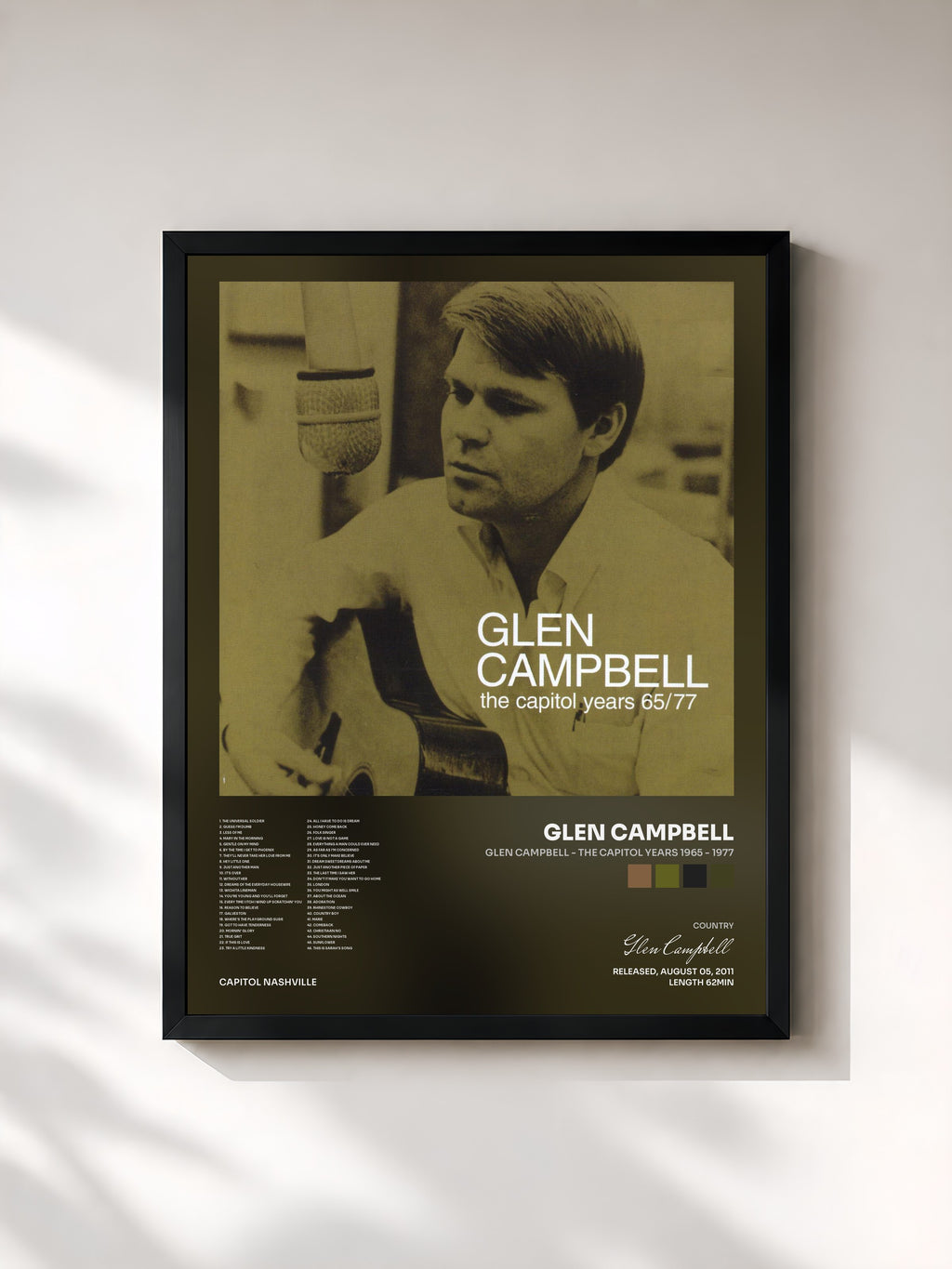 #noir Tableau de l'album Glen Campbell - The Capitol Years 1965 - 1977 de Glen Campbell, cadre noir, imprimé et encadré en France