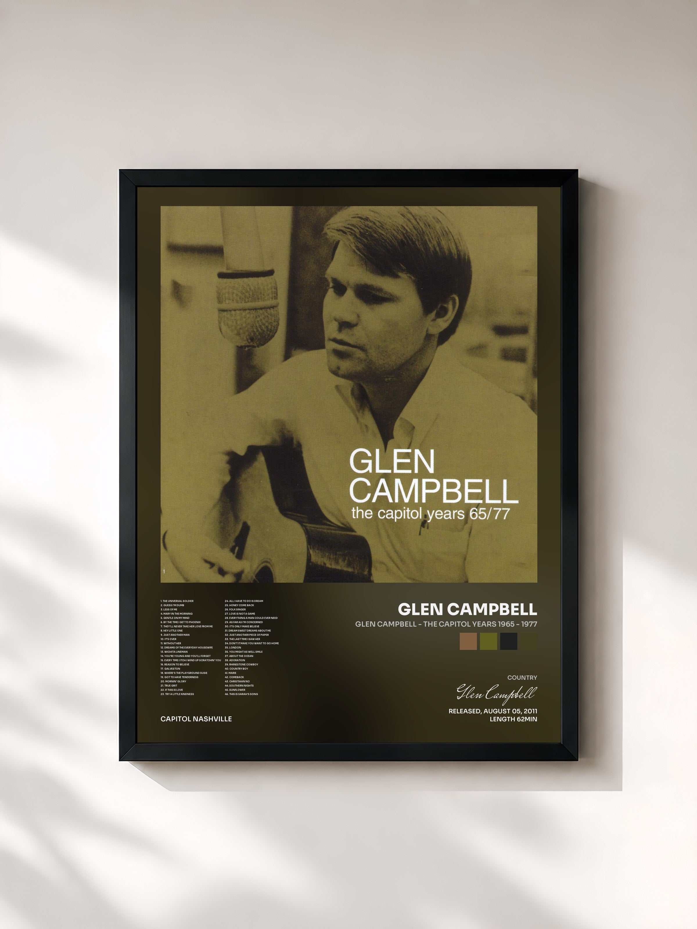 #noir Tableau de l'album Glen Campbell - The Capitol Years 1965 - 1977 de Glen Campbell, cadre noir, imprimé et encadré en France