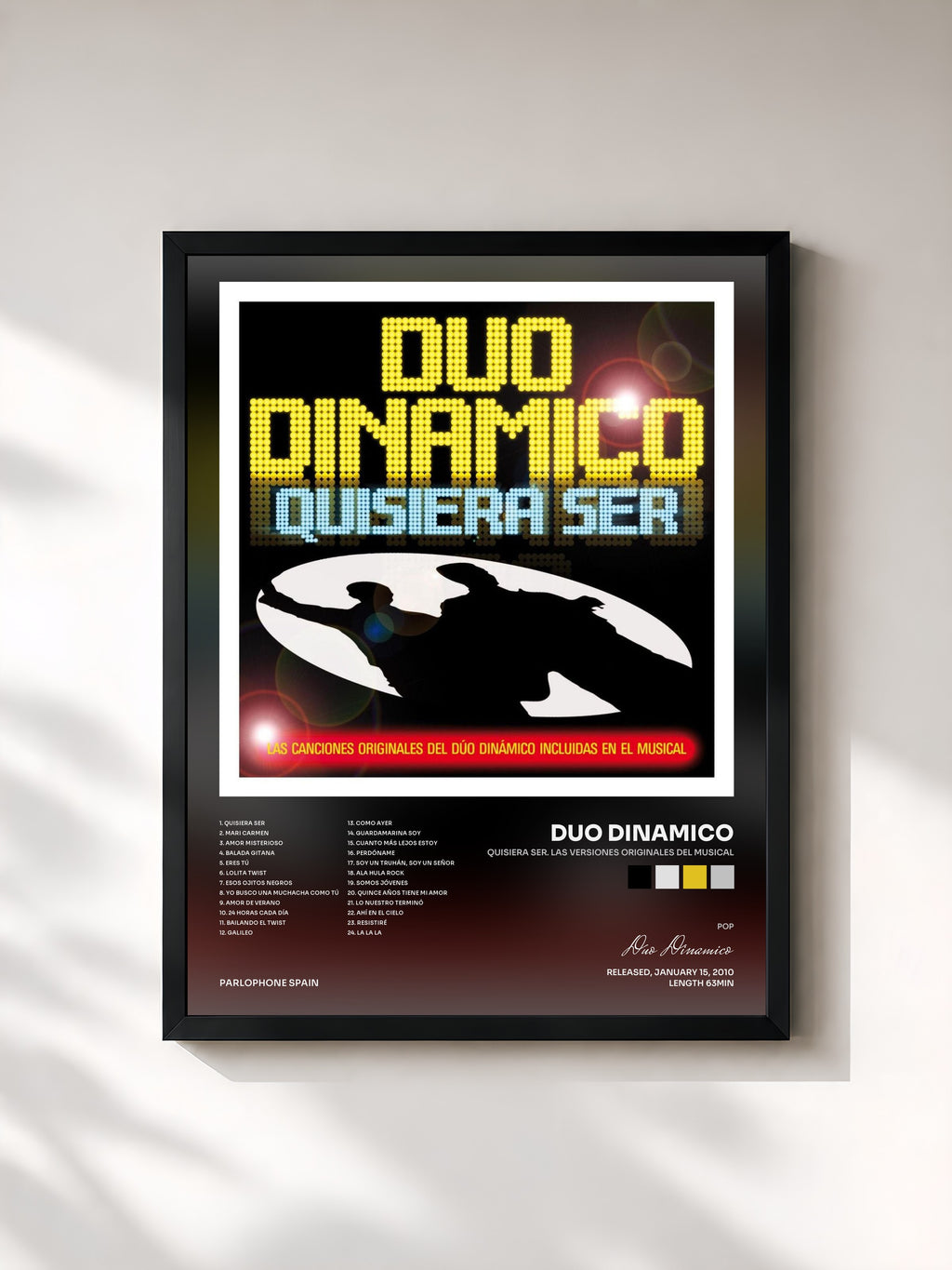 #noir Tableau de l'album Quisiera Ser. Las Versiones Originales Del Musical de Duo Dinamico, cadre noir, imprimé et encadré en France
