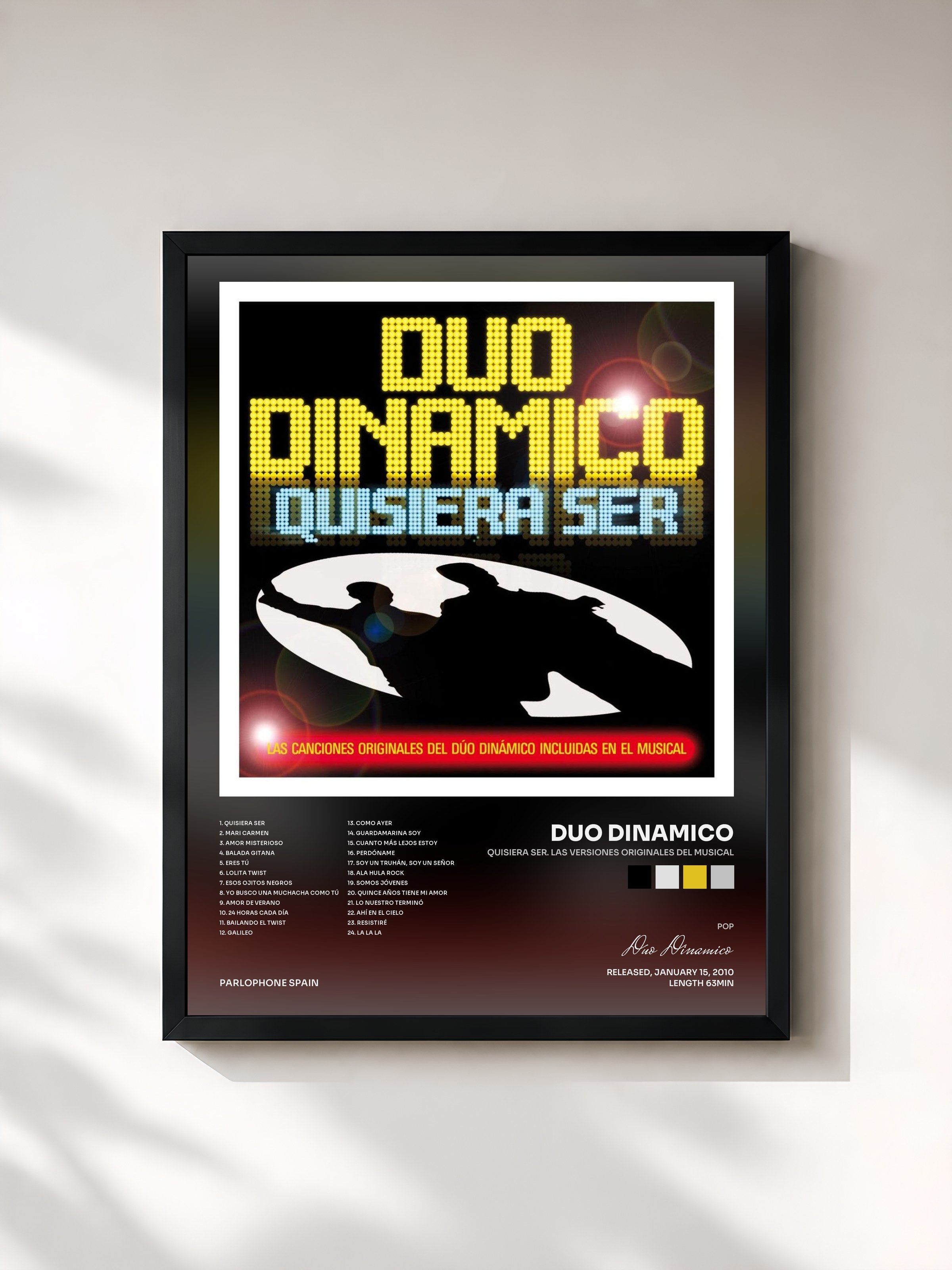#noir Tableau de l'album Quisiera Ser. Las Versiones Originales Del Musical de Duo Dinamico, cadre noir, imprimé et encadré en France